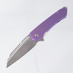 Machine Wise Mojave #0731 - Pink w/ Blurple Distress Fine Step Texture Titanium - Stonewash S90V - MachineWise Knives