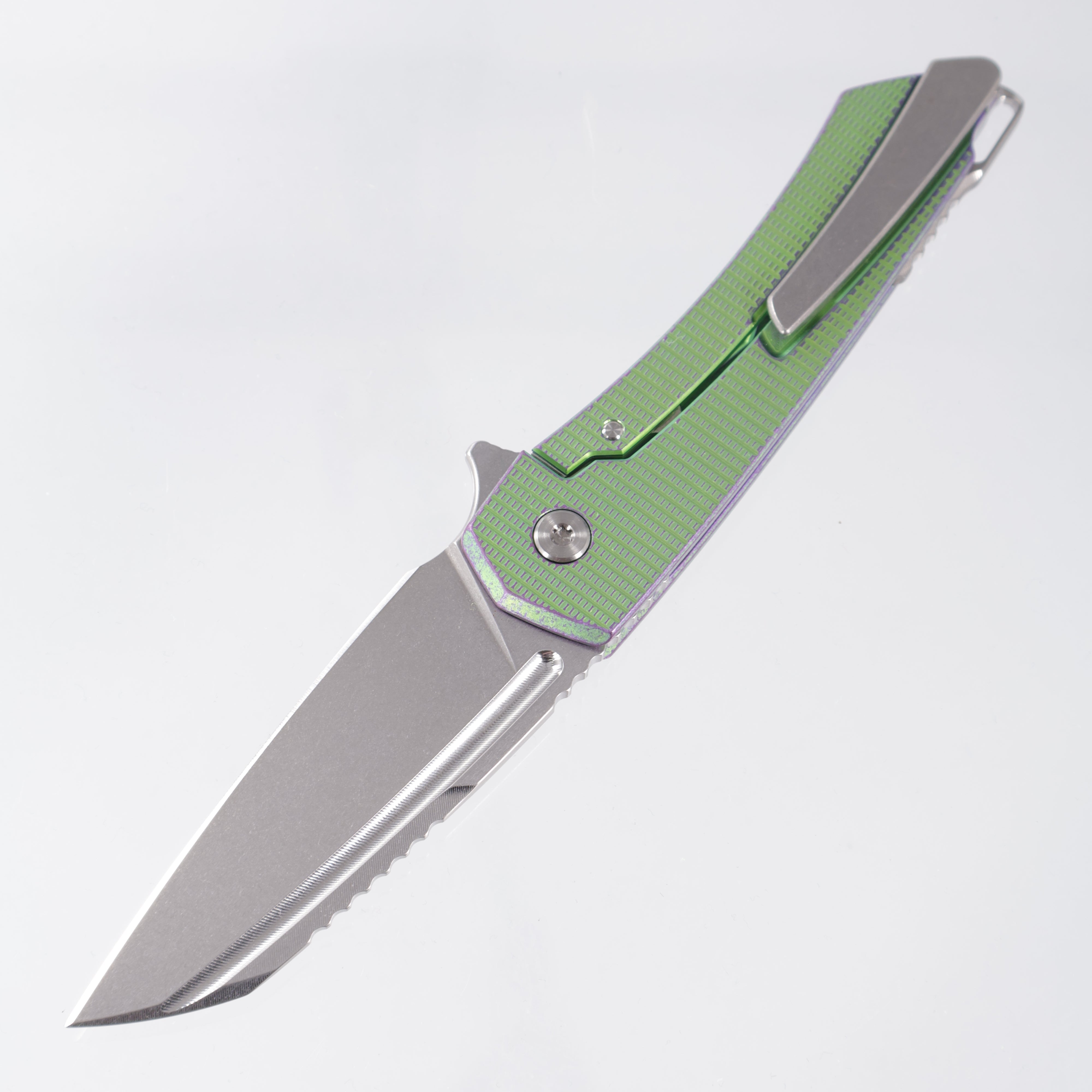 Machine Wise Mojave #1332 - Green/Purple Ano Grenade Texture Titanium - Stonewash S90V