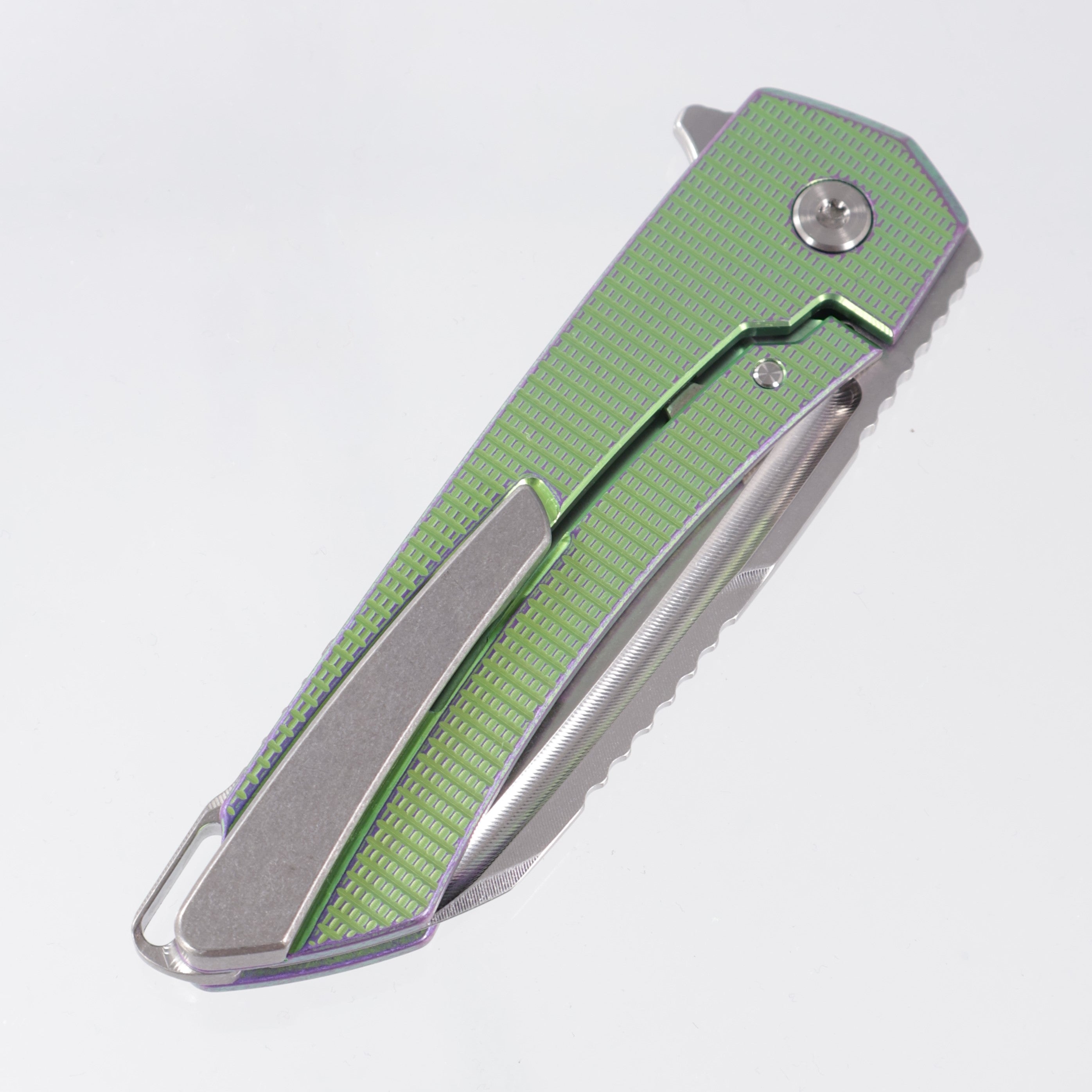 Machine Wise Mojave #1332 - Green/Purple Ano Grenade Texture Titanium - Stonewash S90V