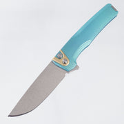 Machine Wise Sonora #2226 - Aqua Anodized Fine Step Texture Titanium w/ Brass Bolster - Lightwash S90V