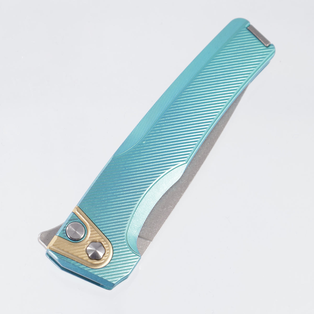 Machine Wise Sonora #2226 - Aqua Anodized Fine Step Texture Titanium w/ Brass Bolster - Lightwash S90V