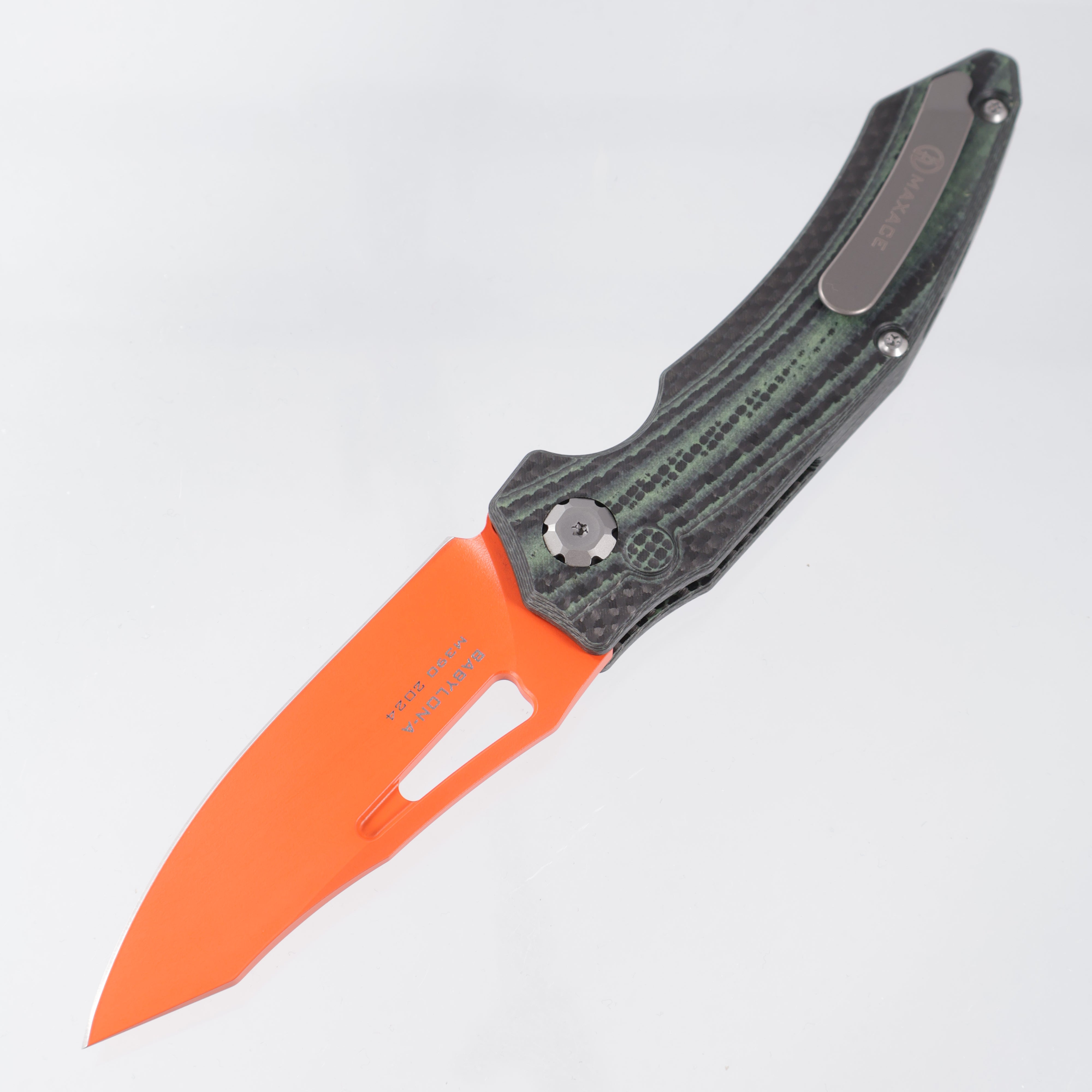 Maxace Babyon-A Auto - Green Carbon Fiber - Orange M390 - X02B