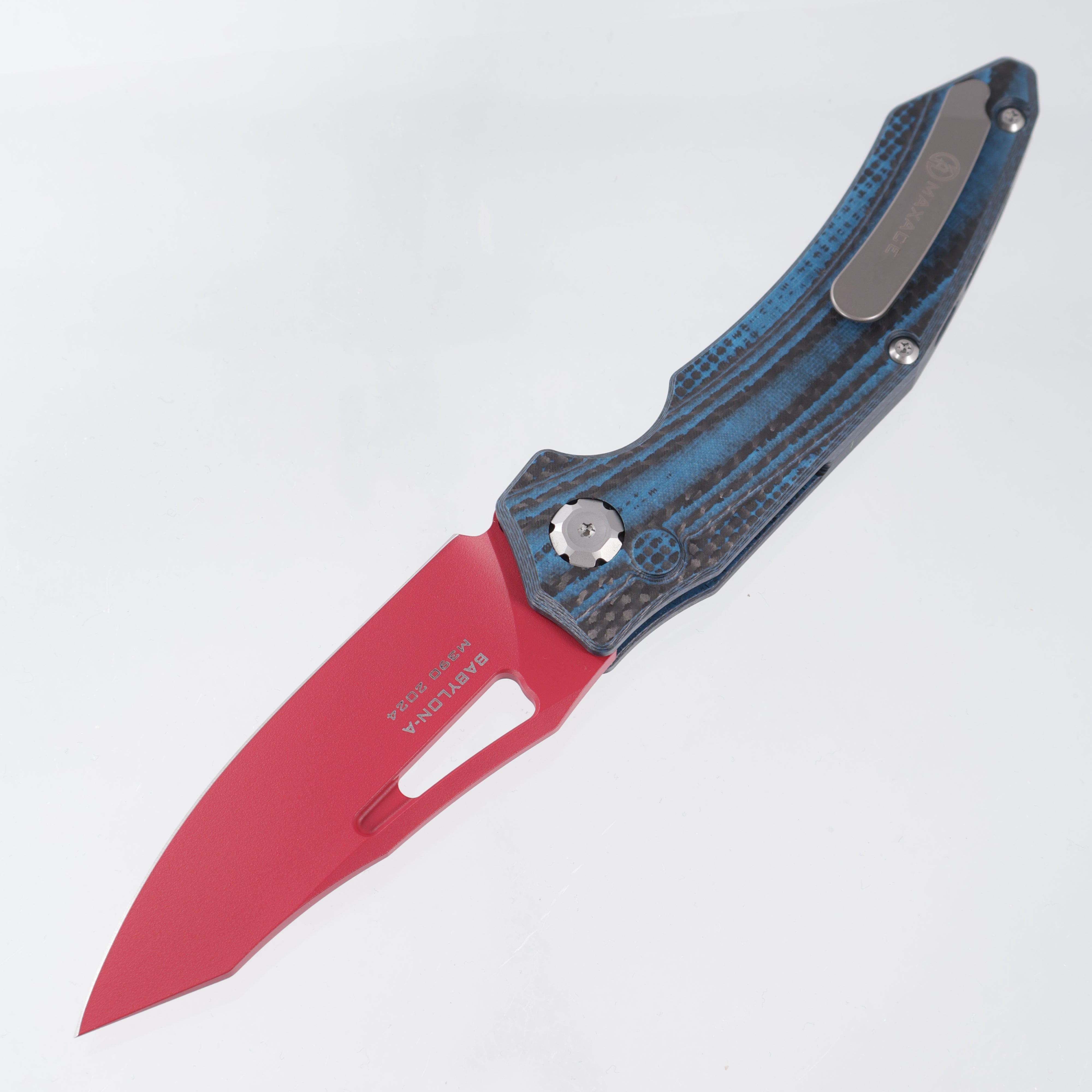 Maxace Babyon-A Auto - Blue Carbon Fiber - Red M390 - X02A