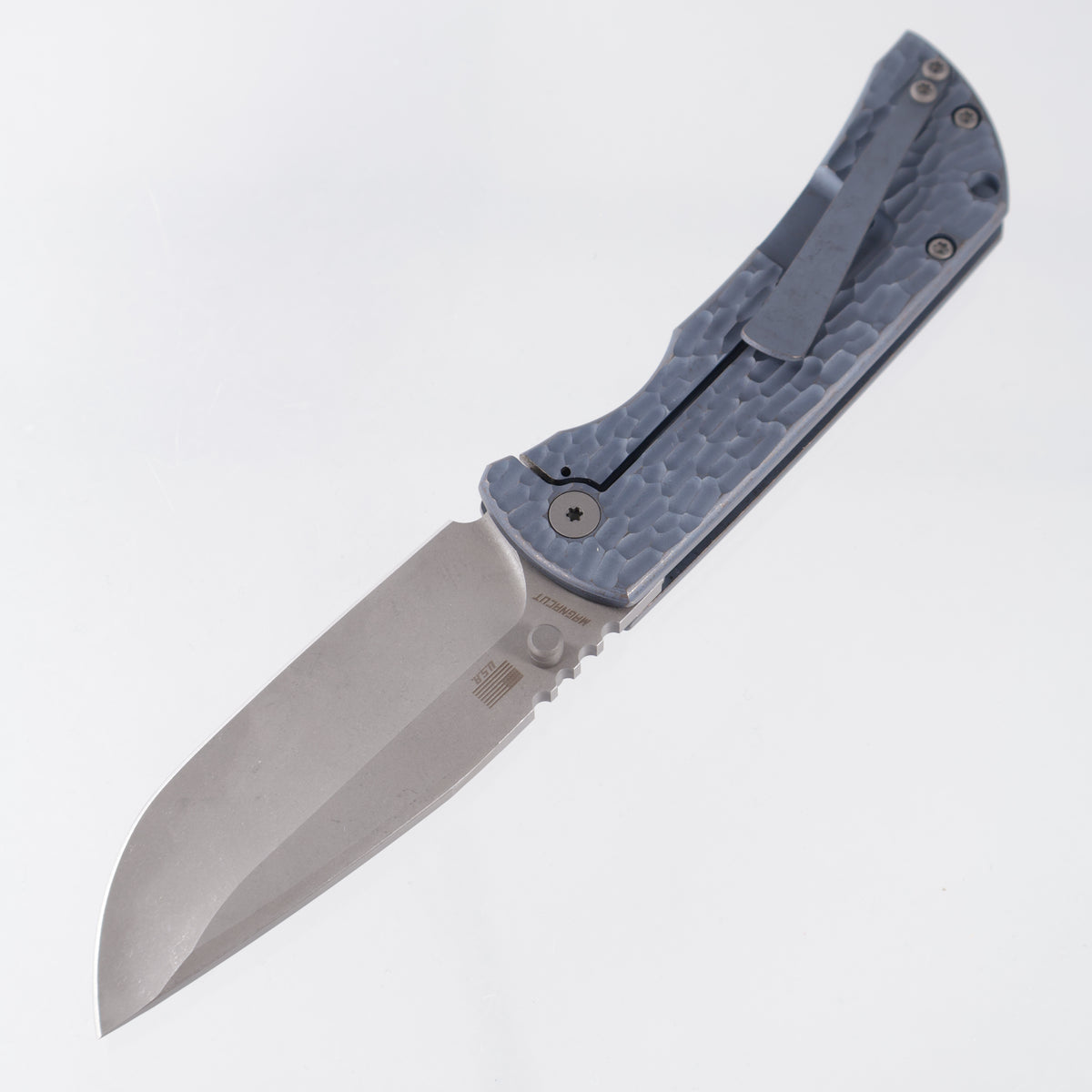 McNees PM Mac 2 3.5" Drop Point - Blue/Bronze Jigged Titanium - Atomic Stonewash Magnacut