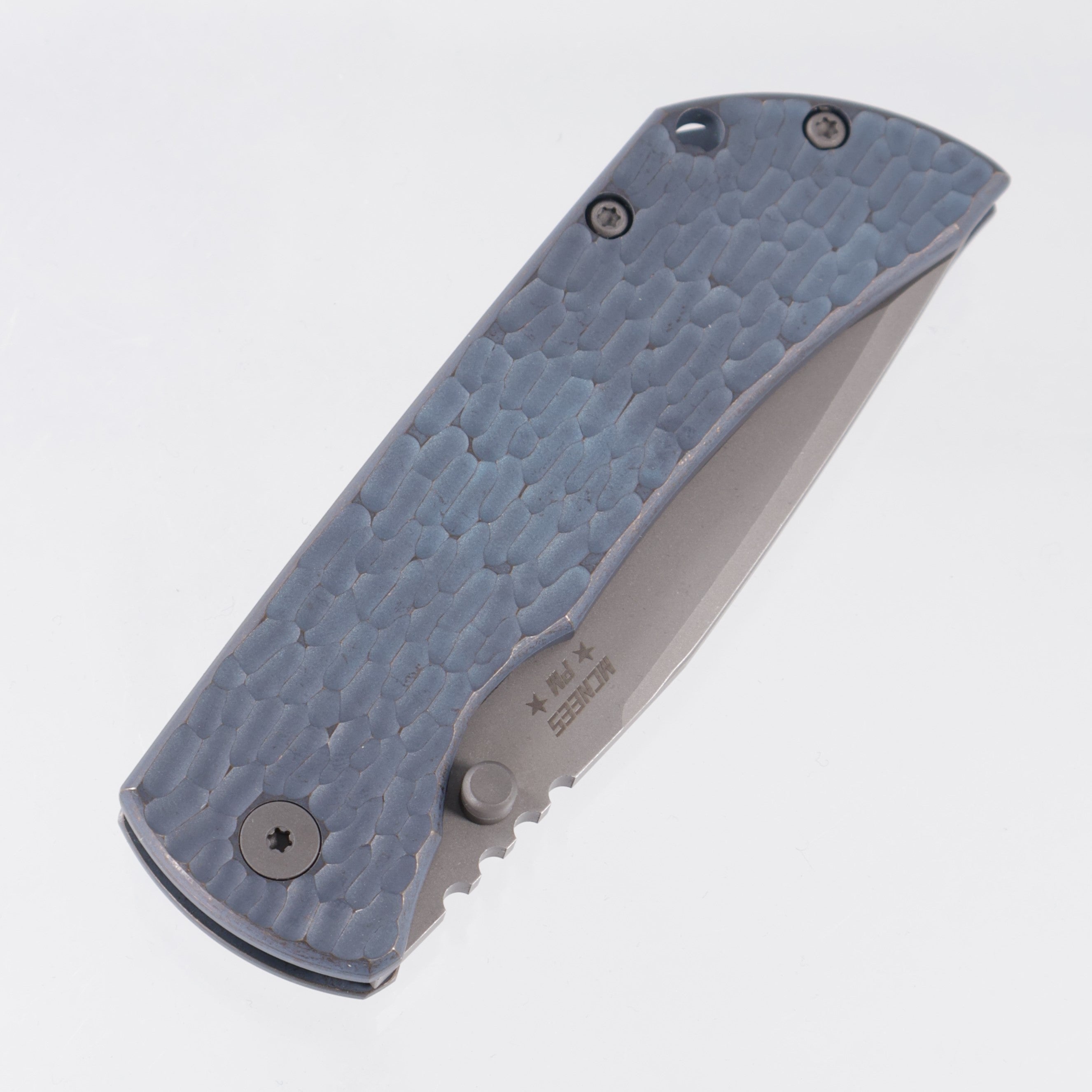 McNees PM Mac 2 3.5" Drop Point - Blue/Bronze Jigged Titanium - Atomic Stonewash Magnacut