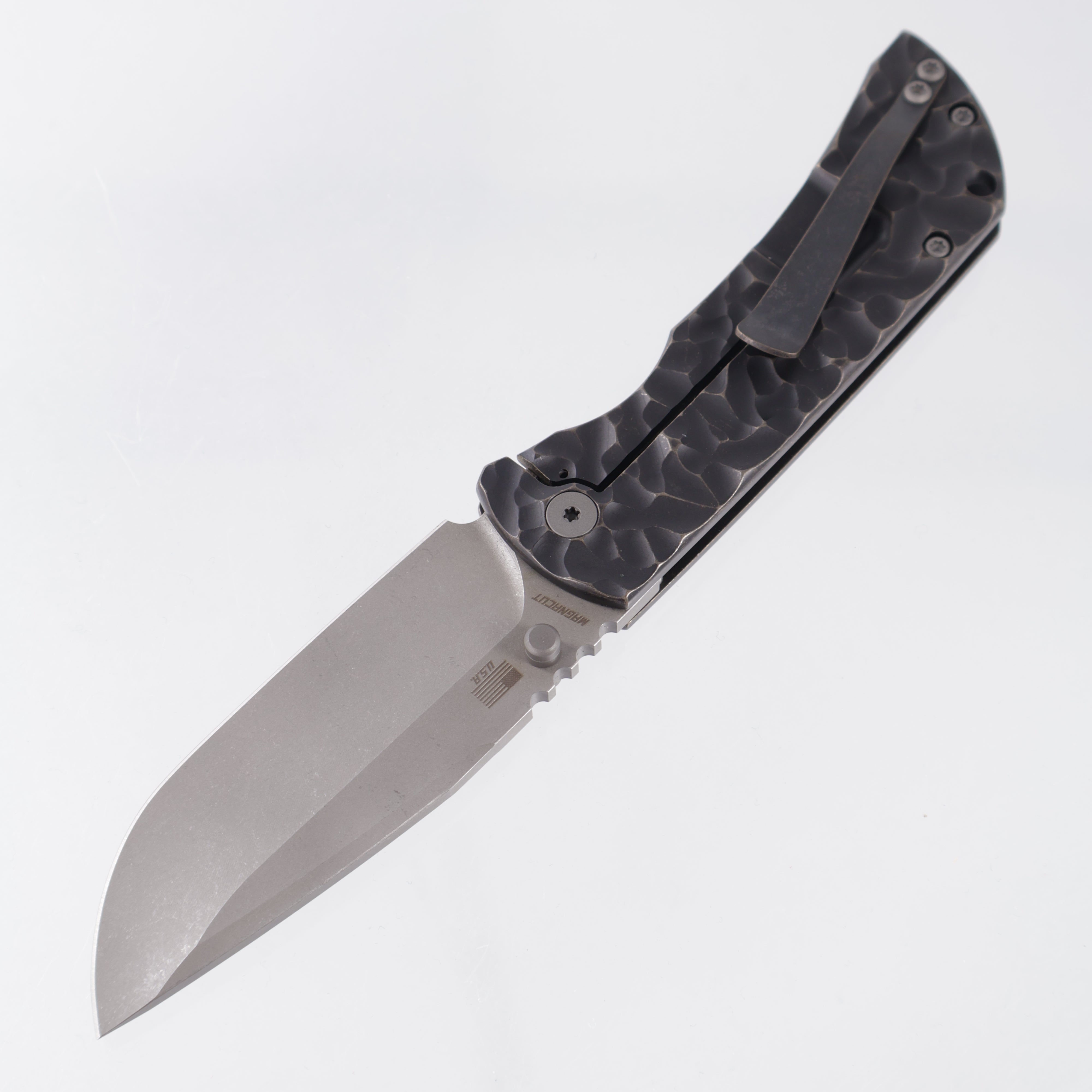 McNees PM Mac 2 3.5" Drop Point - Antique Black Rocked Titanium - Atomic Stonewash Magnacut