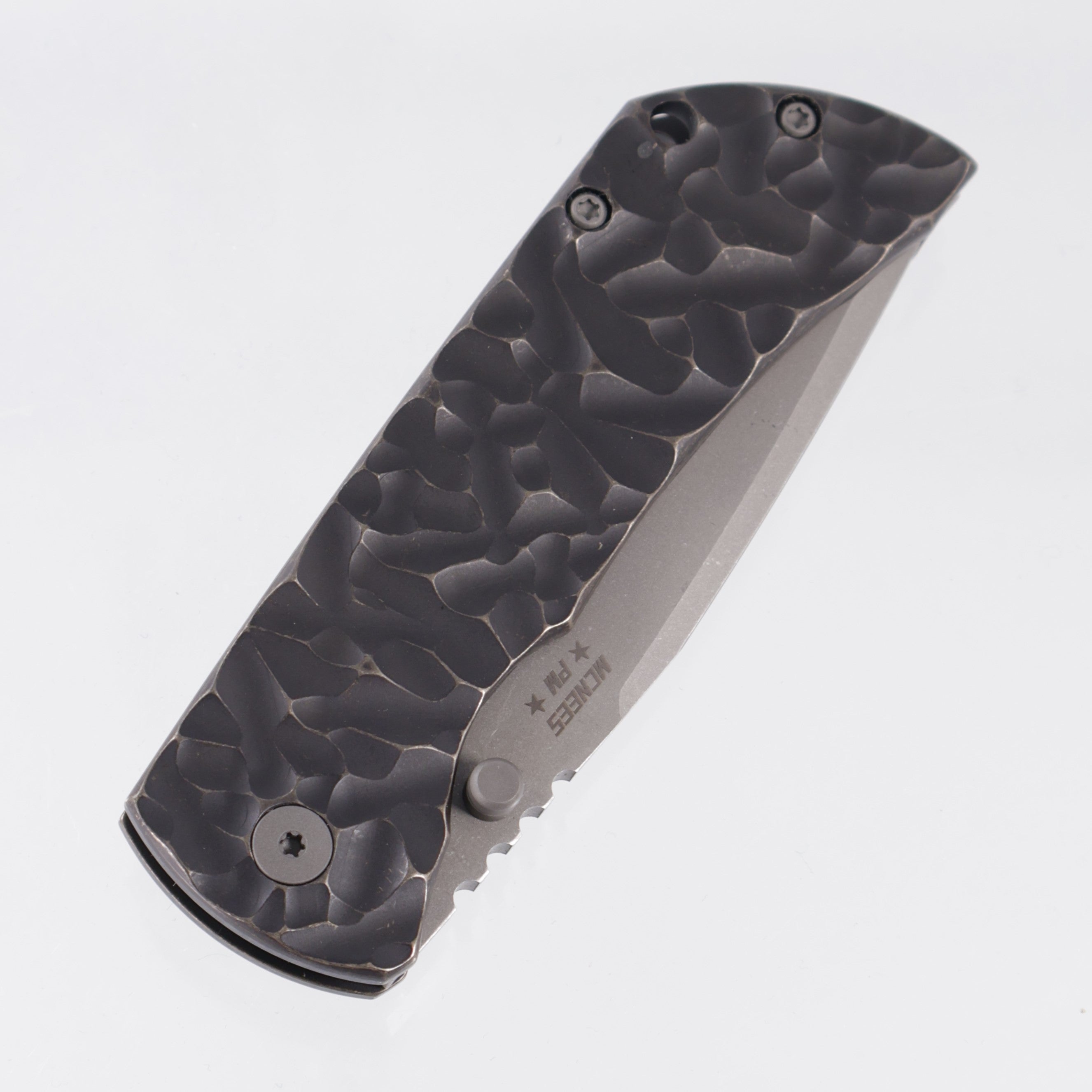 McNees PM Mac 2 3.5" Drop Point - Antique Black Rocked Titanium - Atomic Stonewash Magnacut