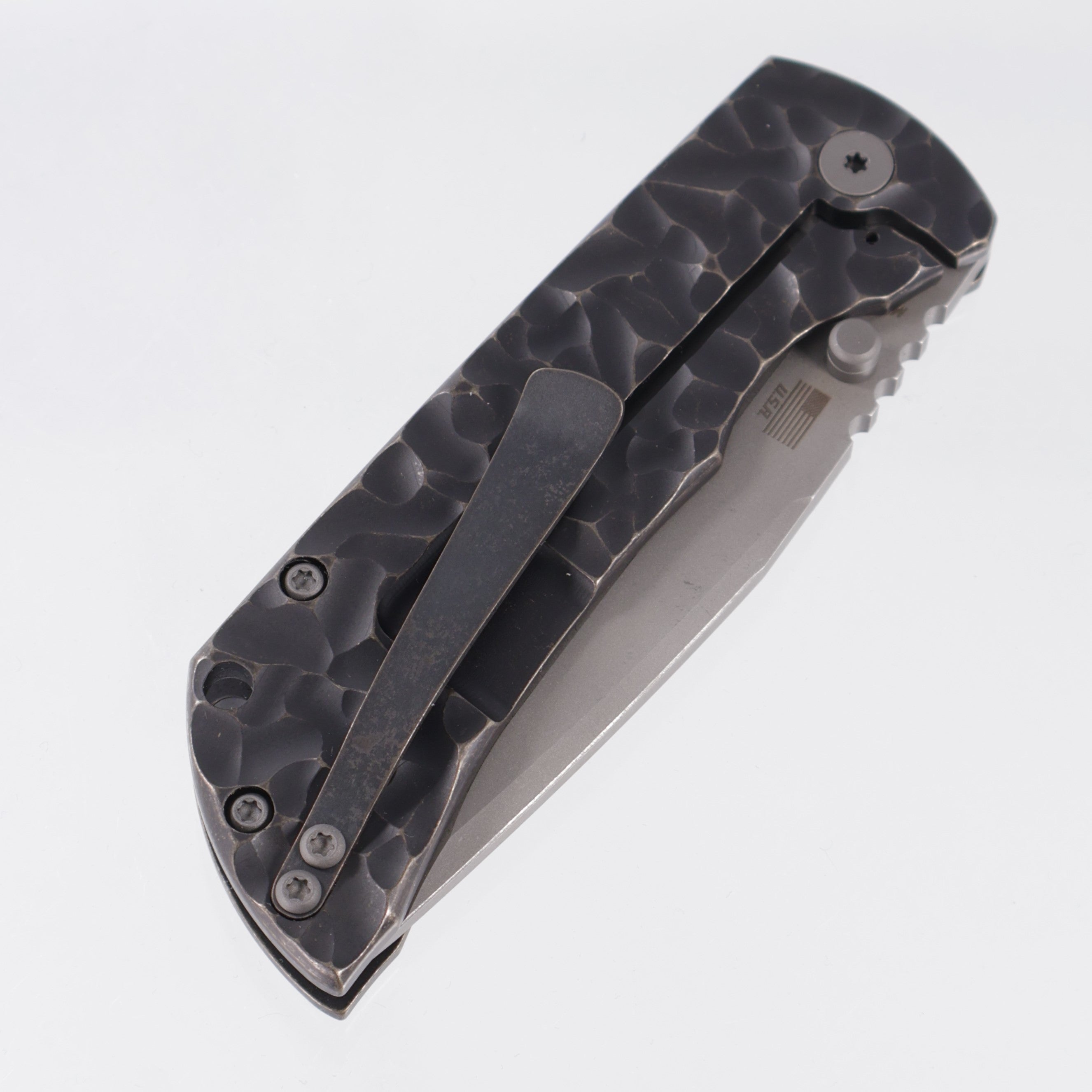 McNees PM Mac 2 3.5" Drop Point - Antique Black Rocked Titanium - Atomic Stonewash Magnacut