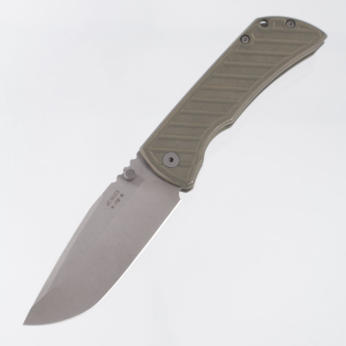 McNees PM Mac 2 3.5" Drop Point - Green/Bronze Fastback Milled Titanium - Atomic Stonewash Magnacut