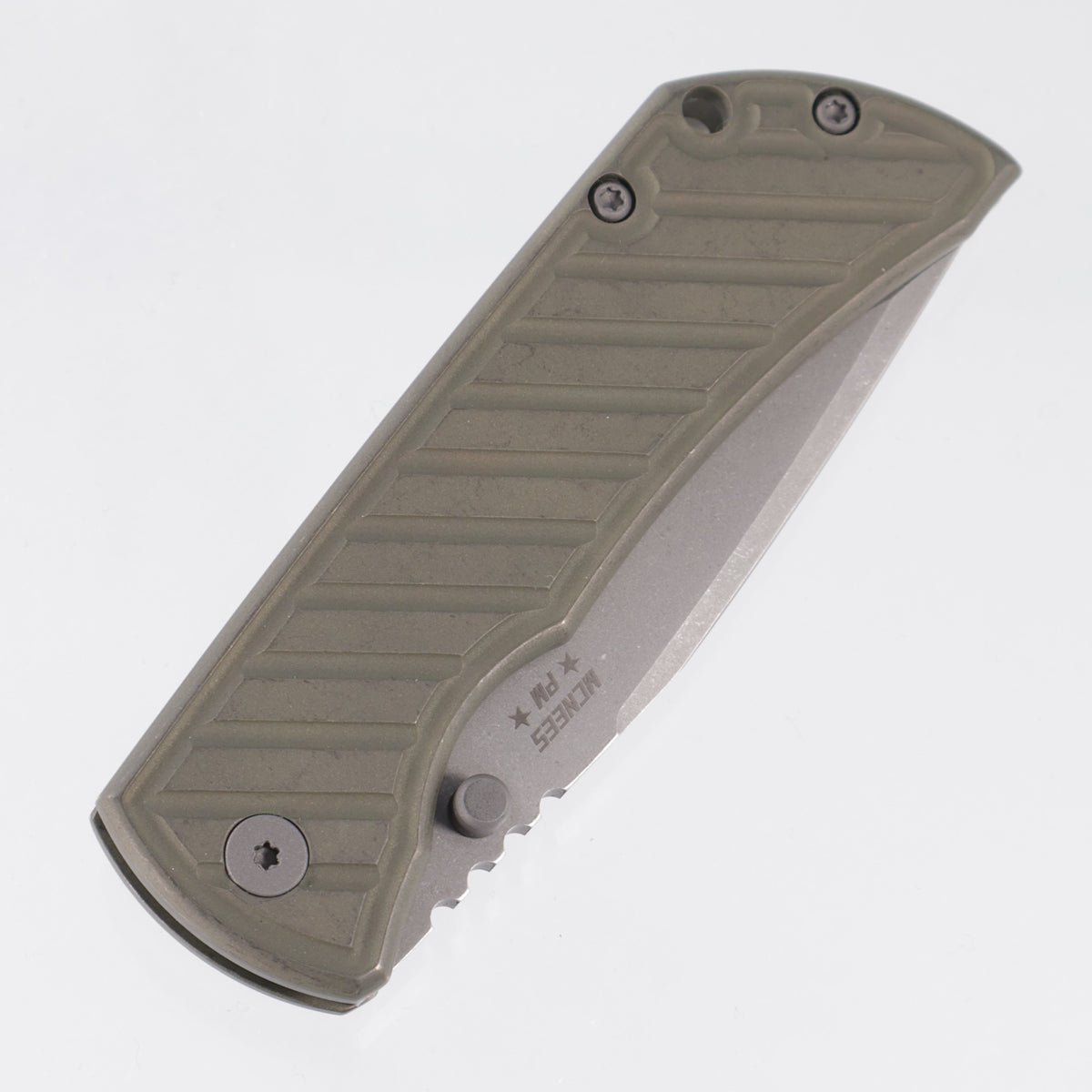 McNees PM Mac 2 3.5" Drop Point - Green/Bronze Fastback Milled Titanium - Atomic Stonewash Magnacut