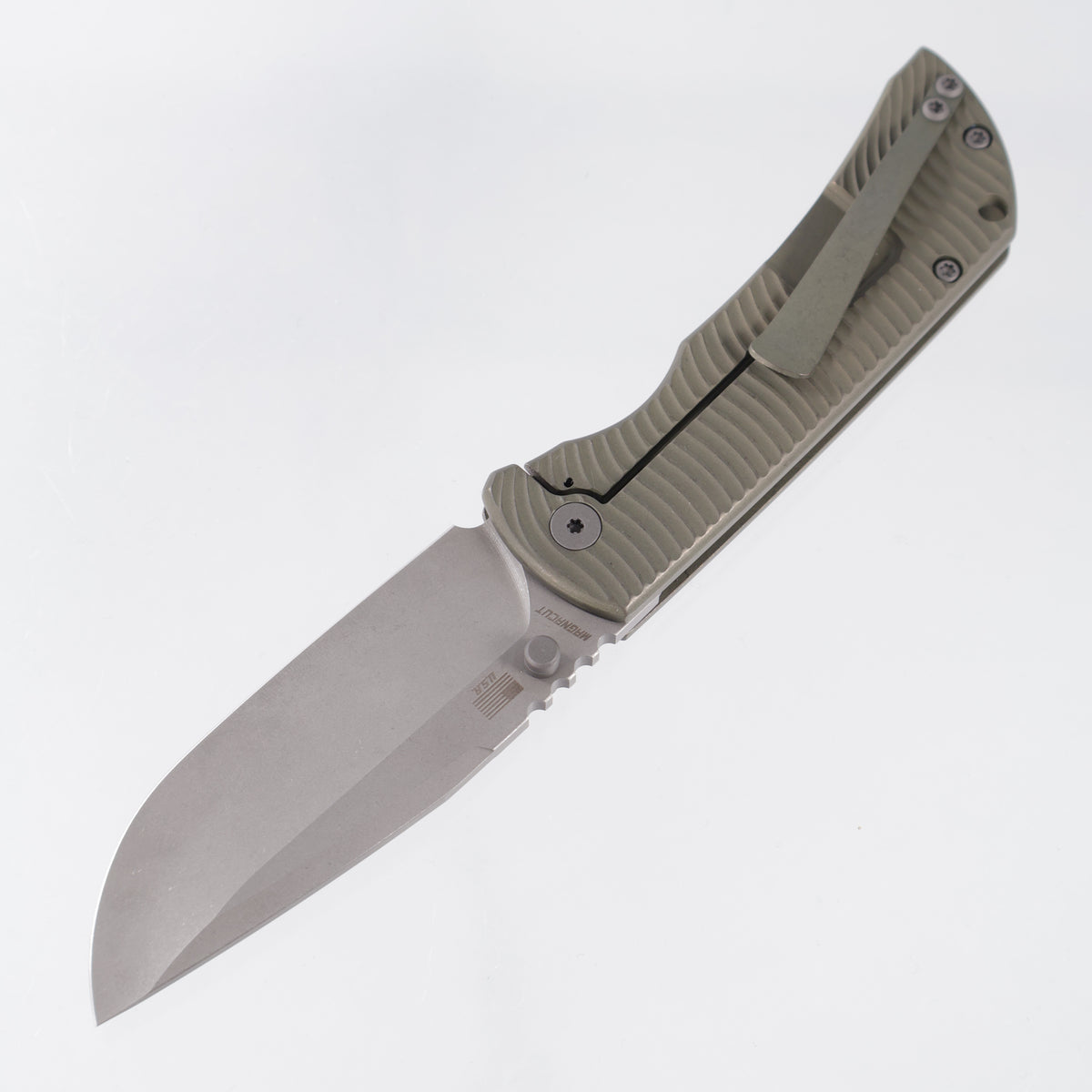 McNees PM Mac 2 3.5" Drop Point - Green/Bronze Swerve Milled Titanium - Atomic Stonewash Magnacut