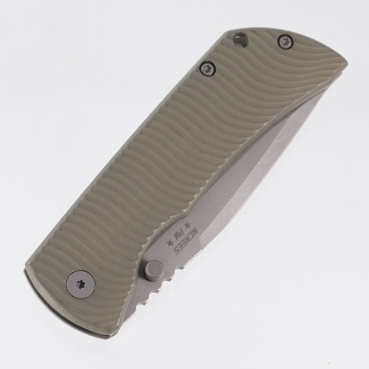 McNees PM Mac 2 3.5" Drop Point - Green/Bronze Swerve Milled Titanium - Atomic Stonewash Magnacut