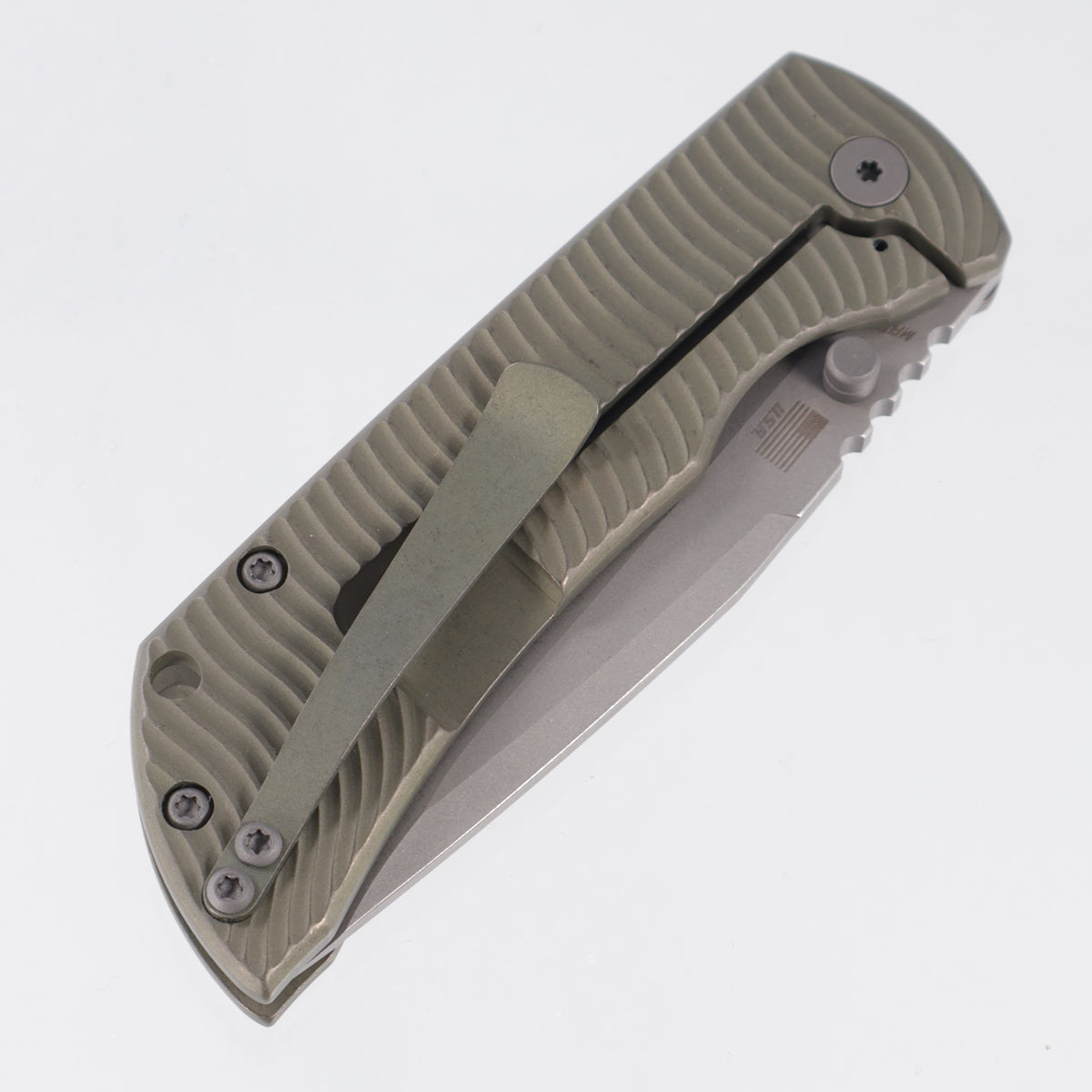 McNees PM Mac 2 3.5" Drop Point - Green/Bronze Swerve Milled Titanium - Atomic Stonewash Magnacut