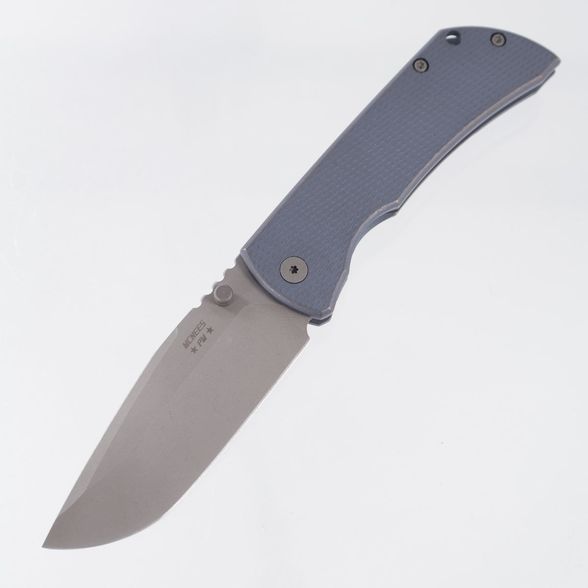 McNees PM Mac 2 3.5" Drop Point - Blue/Bronze Diamond Milled Titanium - Atomic Stonewash Magnacut