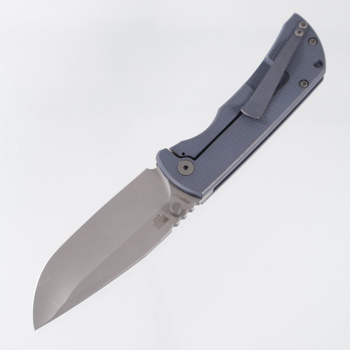 McNees PM Mac 2 3.5" Drop Point - Blue/Bronze Diamond Milled Titanium - Atomic Stonewash Magnacut