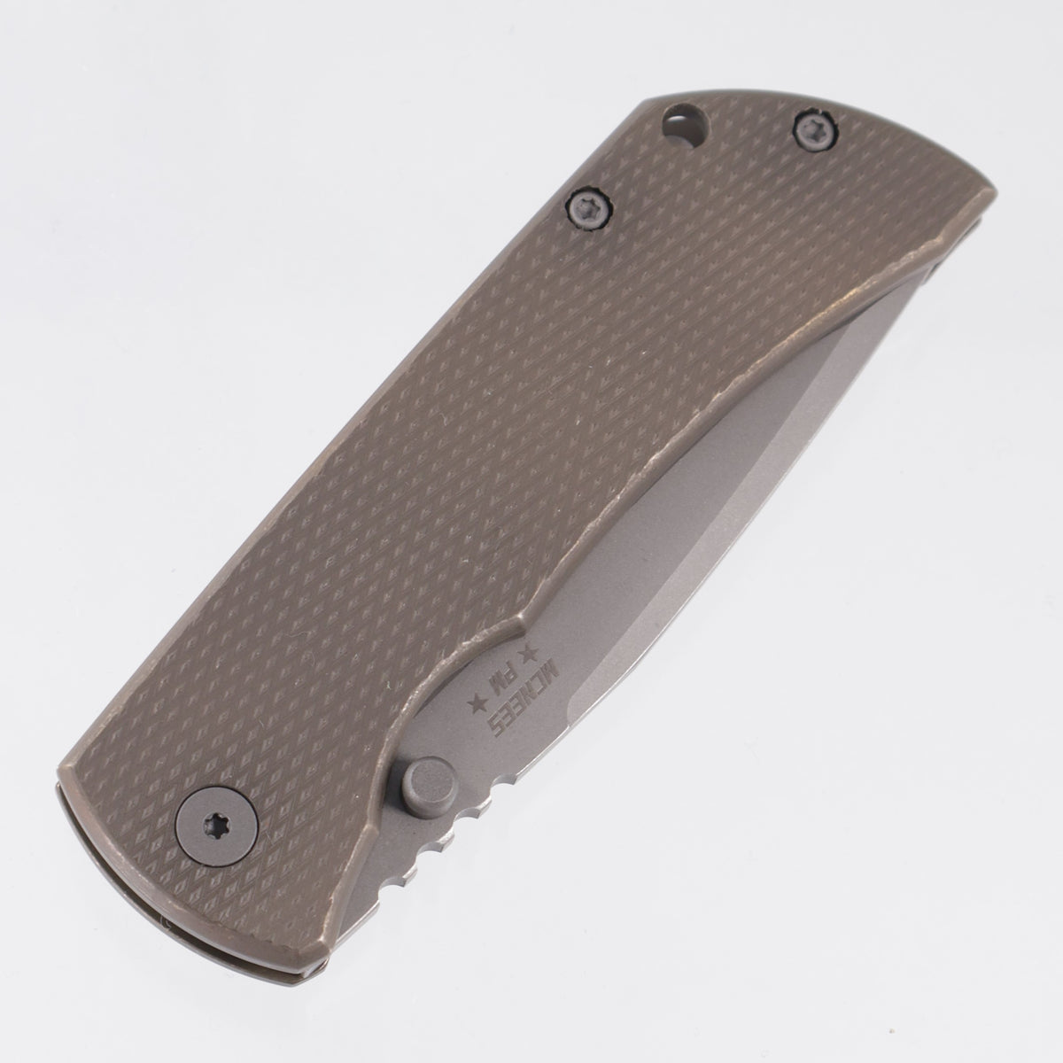 McNees PM Mac 2 3.5" Drop Point - Bronze Diamond Milled Titanium - Atomic Stonewash Magnacut