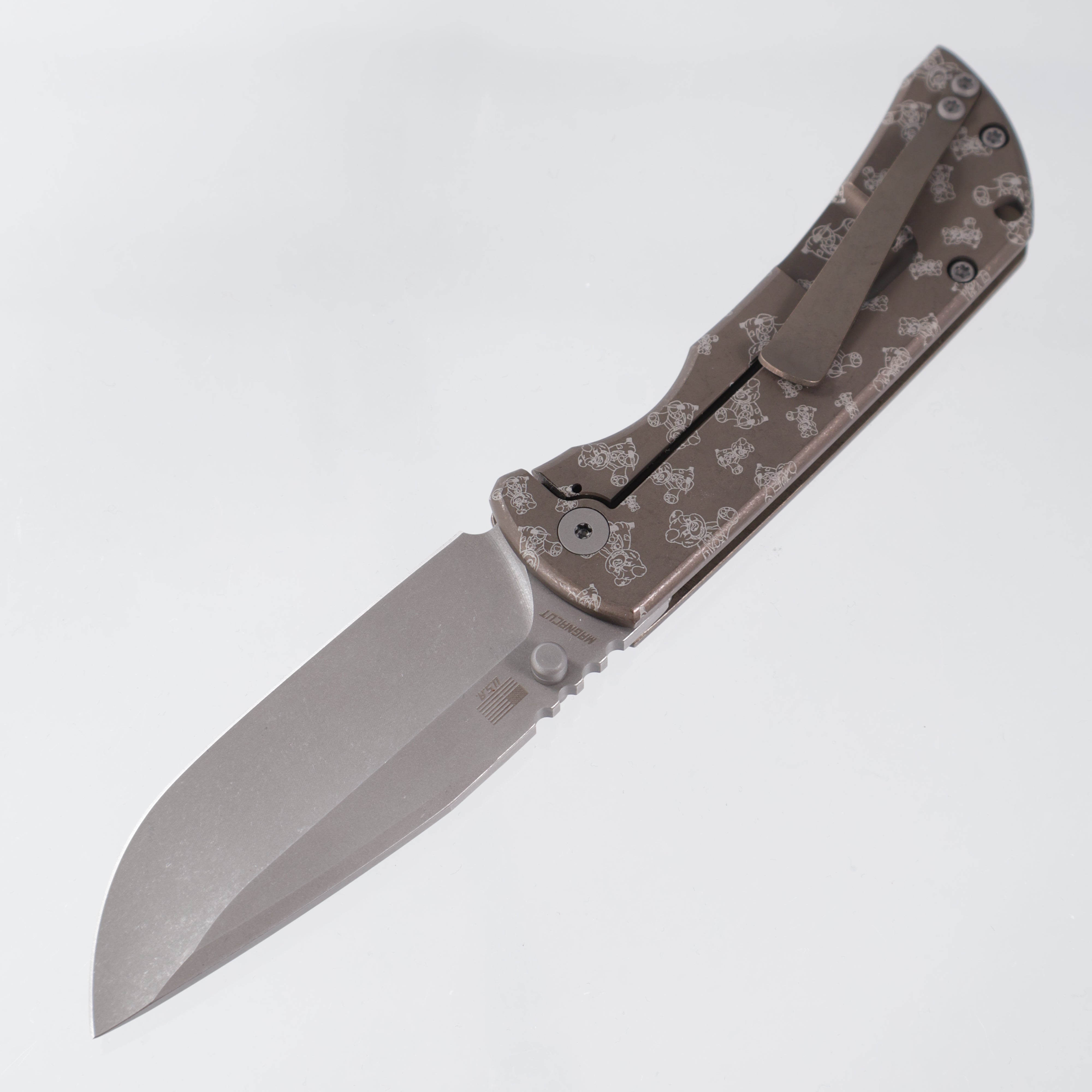 McNees PM Mac 2 3.5" Drop Point - Bronze Ano w/ Chaos Snugglez Lasering - Atomic Stonewash Magnacut - BROP Exclusive