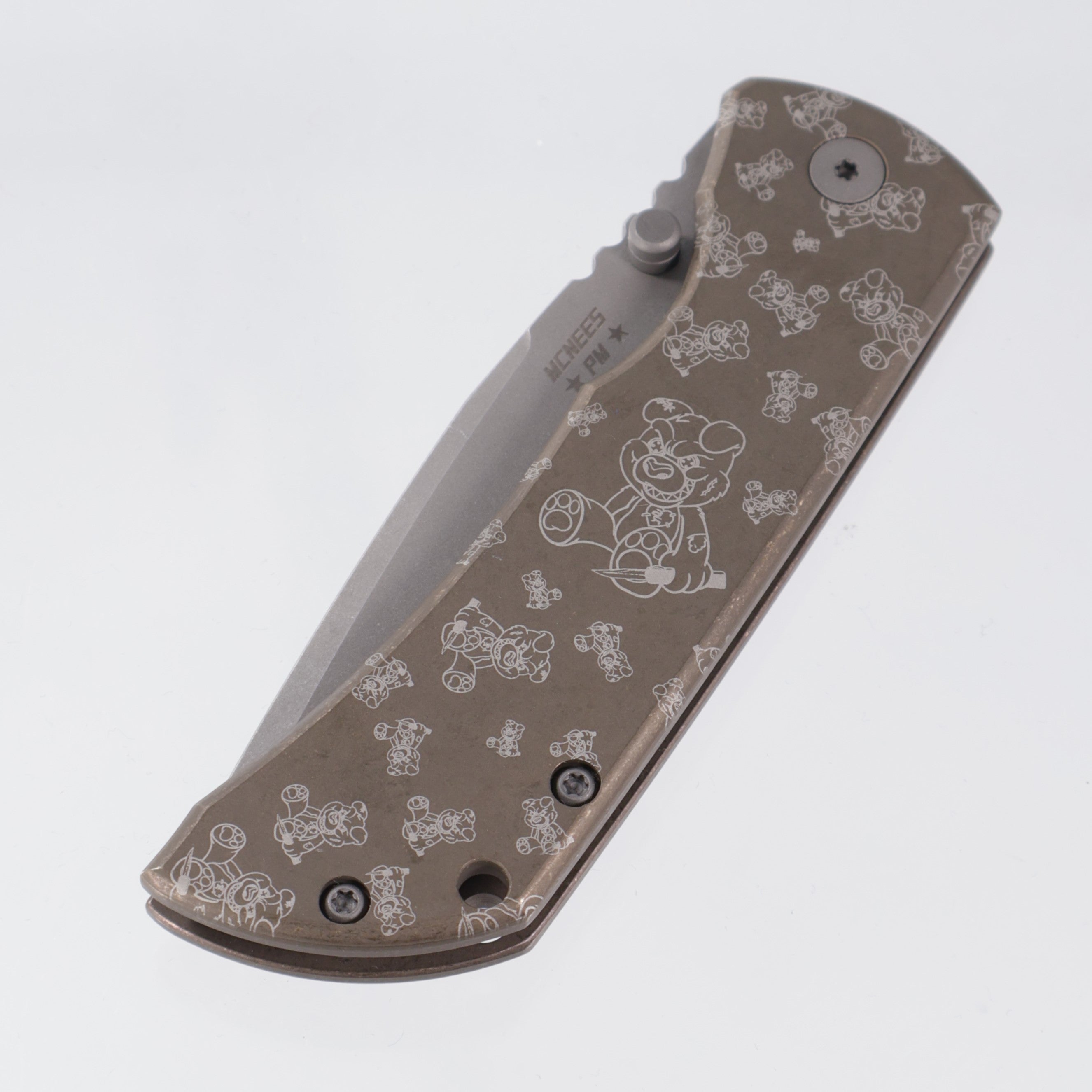 McNees PM Mac 2 3.5" Drop Point - Bronze Ano w/ Chaos Snugglez Lasering - Atomic Stonewash Magnacut - BROP Exclusive