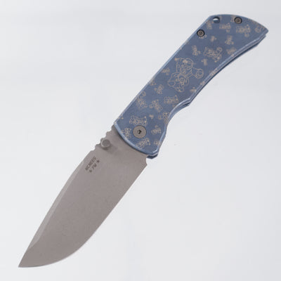 McNees PM Mac 2 3.5" Drop Point - Blue Ano w/ Chaos Snugglez Lasering - Atomic Stonewash Magnacut - BROP Exclusive