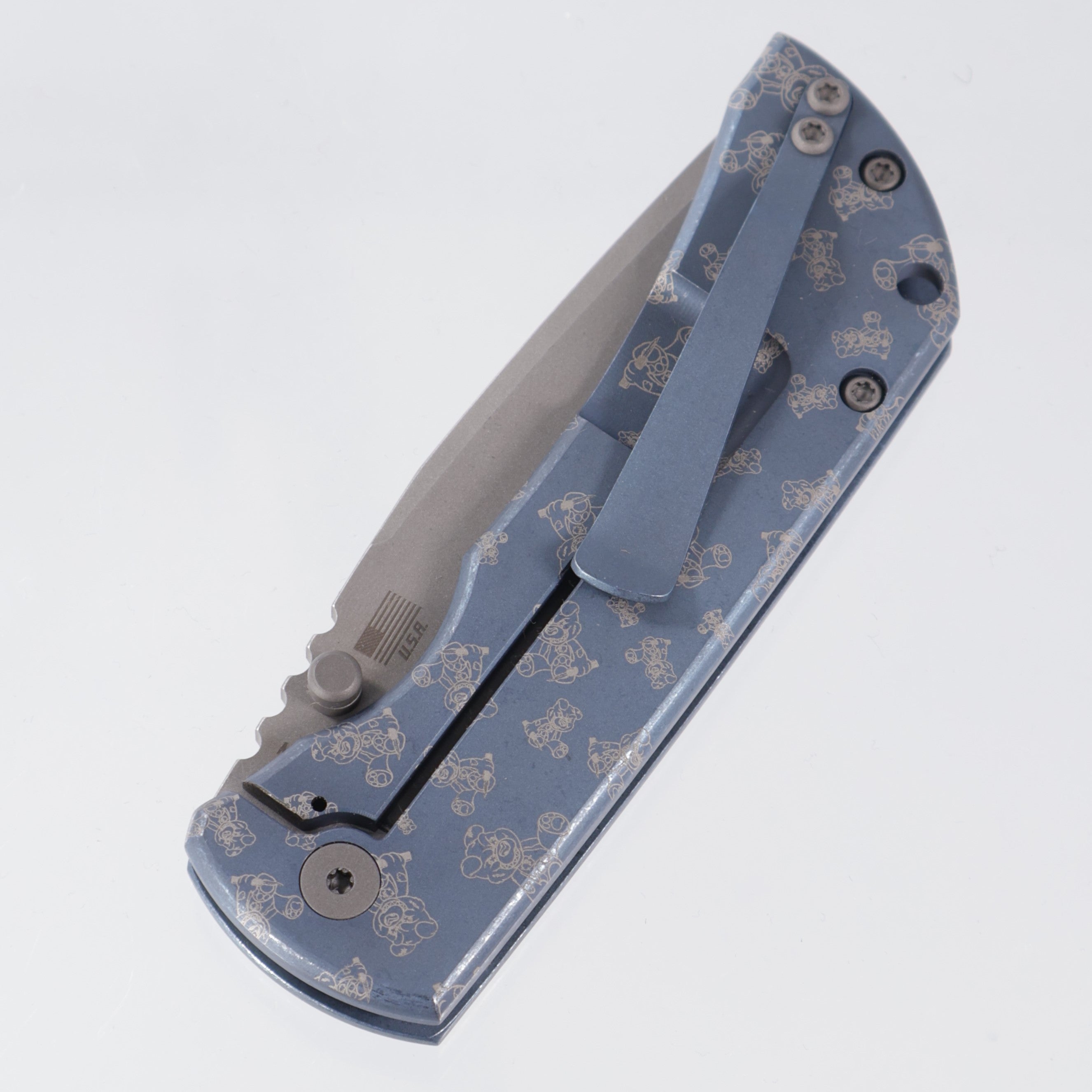 McNees PM Mac 2 3.5" Drop Point - Blue Ano w/ Chaos Snugglez Lasering - Atomic Stonewash Magnacut - BROP Exclusive