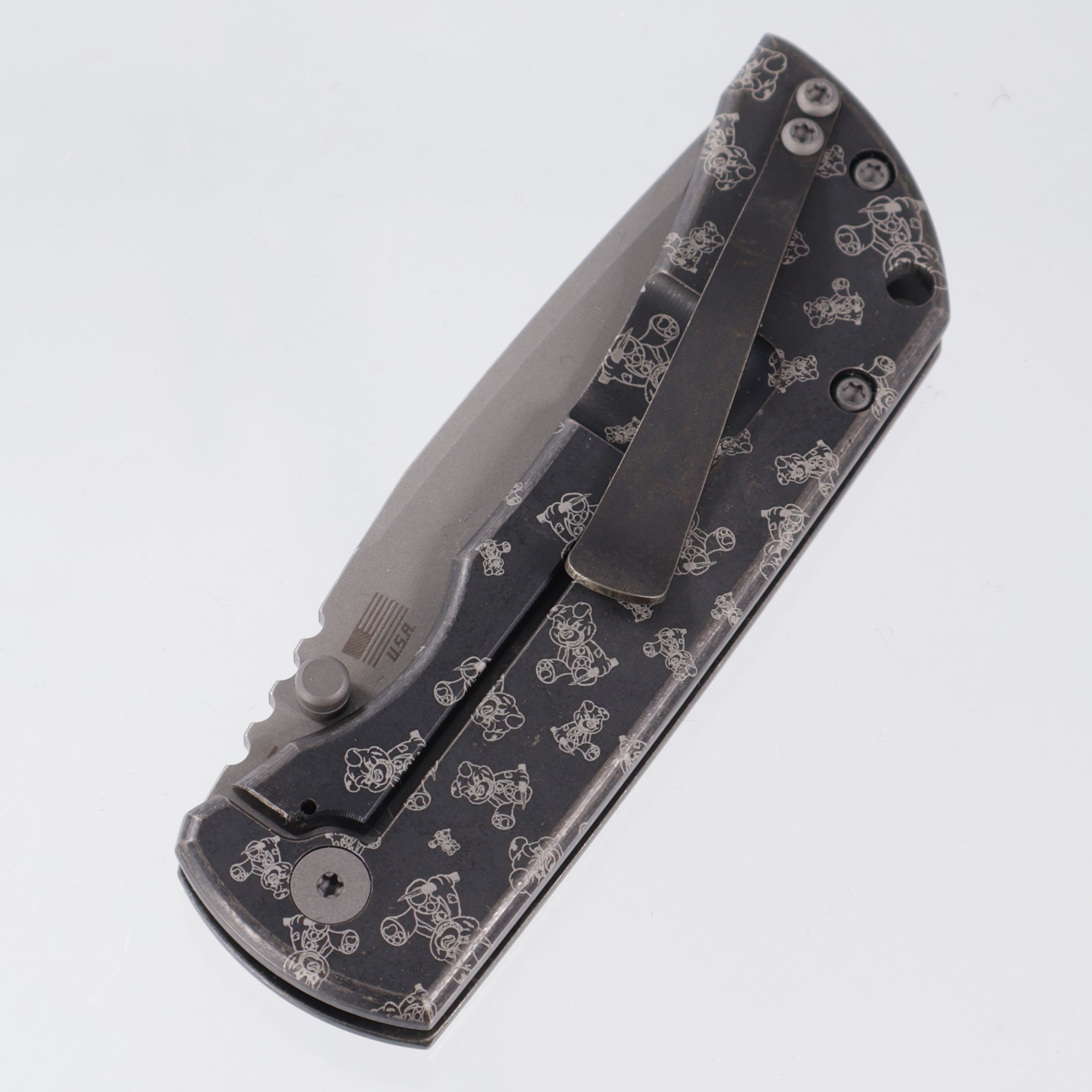 McNees PM Mac 2 3.5" Drop Point - Antiqued Black Ano w/ Chaos Snugglez Lasering - Atomic Stonewash Magnacut - BR-OP Exclusive
