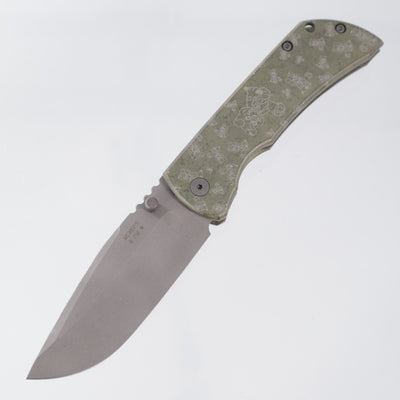 McNees PM Mac 2 3.5" Drop Point - Green/Bronze Ano w/ Chaos Snugglez Lasering - Atomic Stonewash Magnacut - BR-OP Exclusive