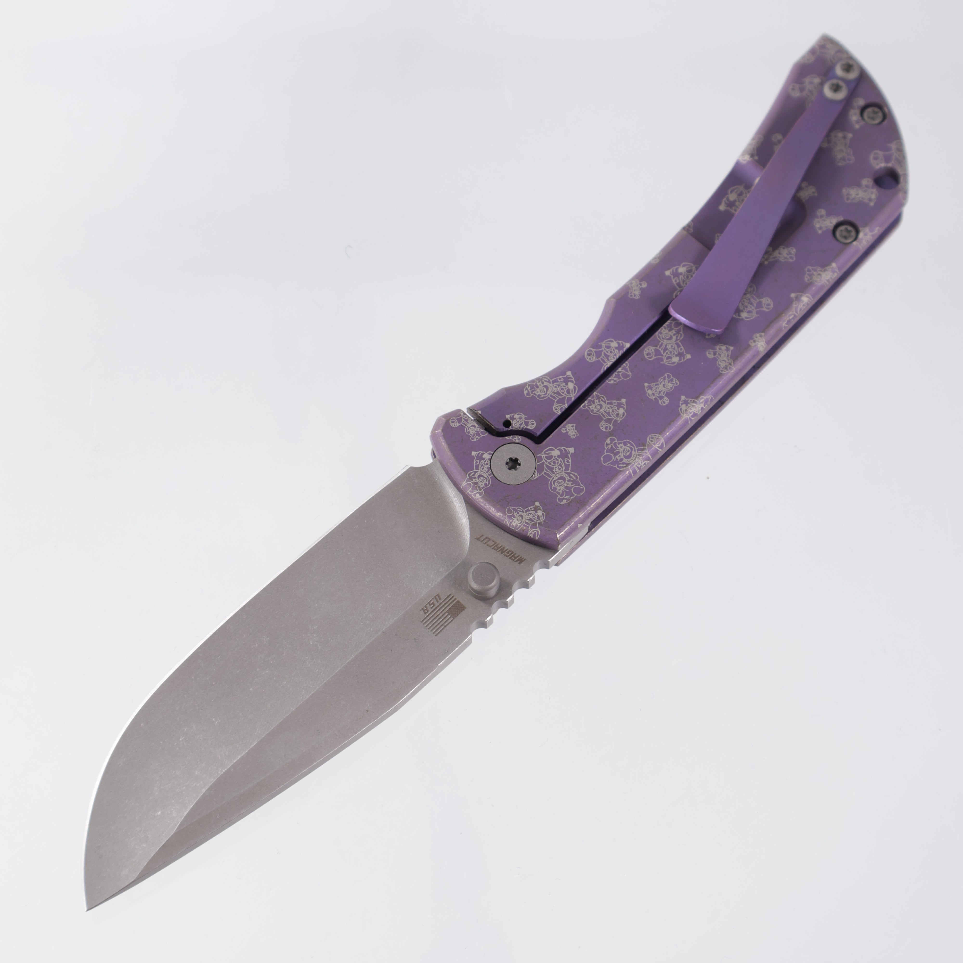 McNees PM Mac 2 3.5" Drop Point - Violet Ano w/ Chaos Snugglez Lasering - Atomic Stonewash Magnacut - BROP Exclusive