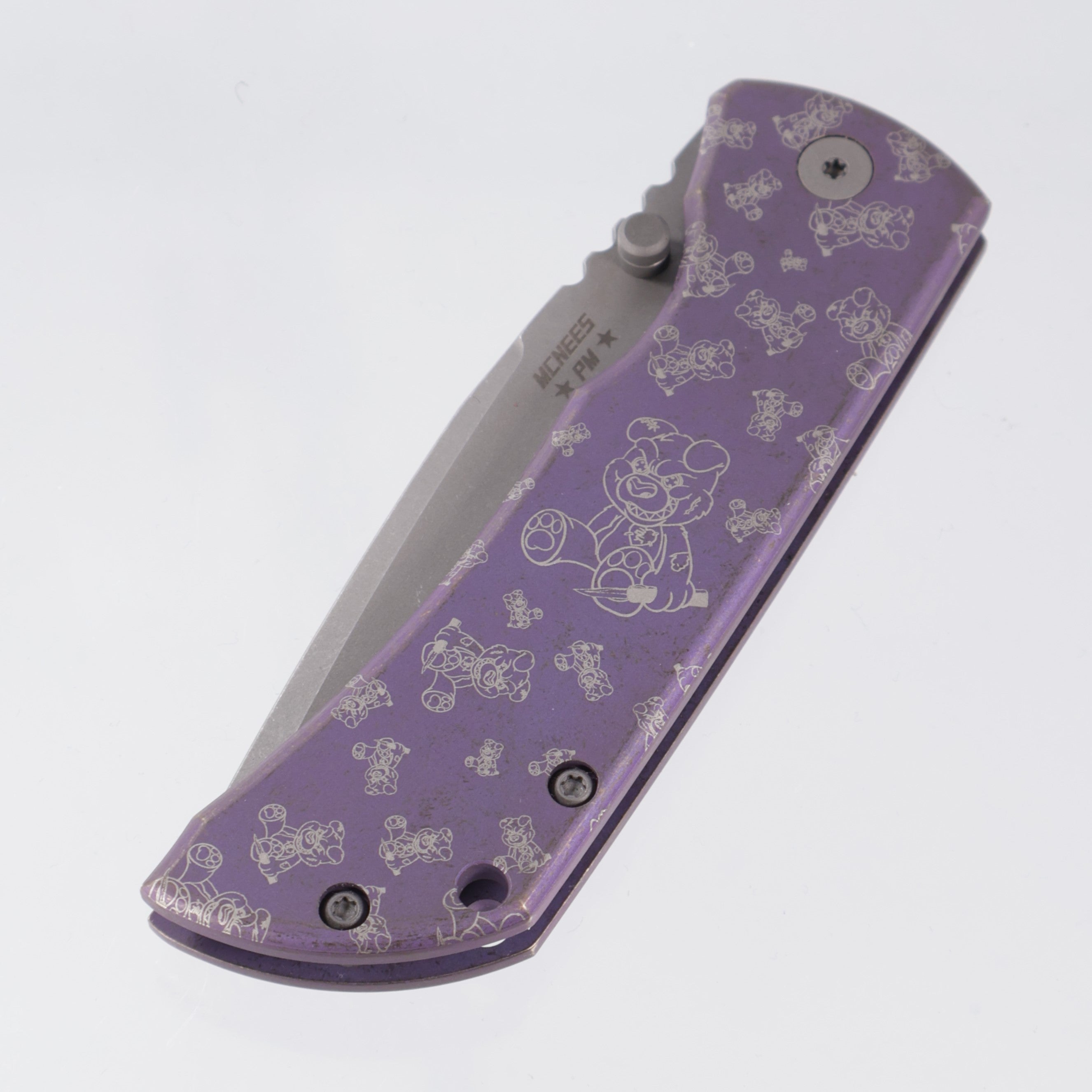 McNees PM Mac 2 3.5" Drop Point - Violet Ano w/ Chaos Snugglez Lasering - Atomic Stonewash Magnacut - BROP Exclusive