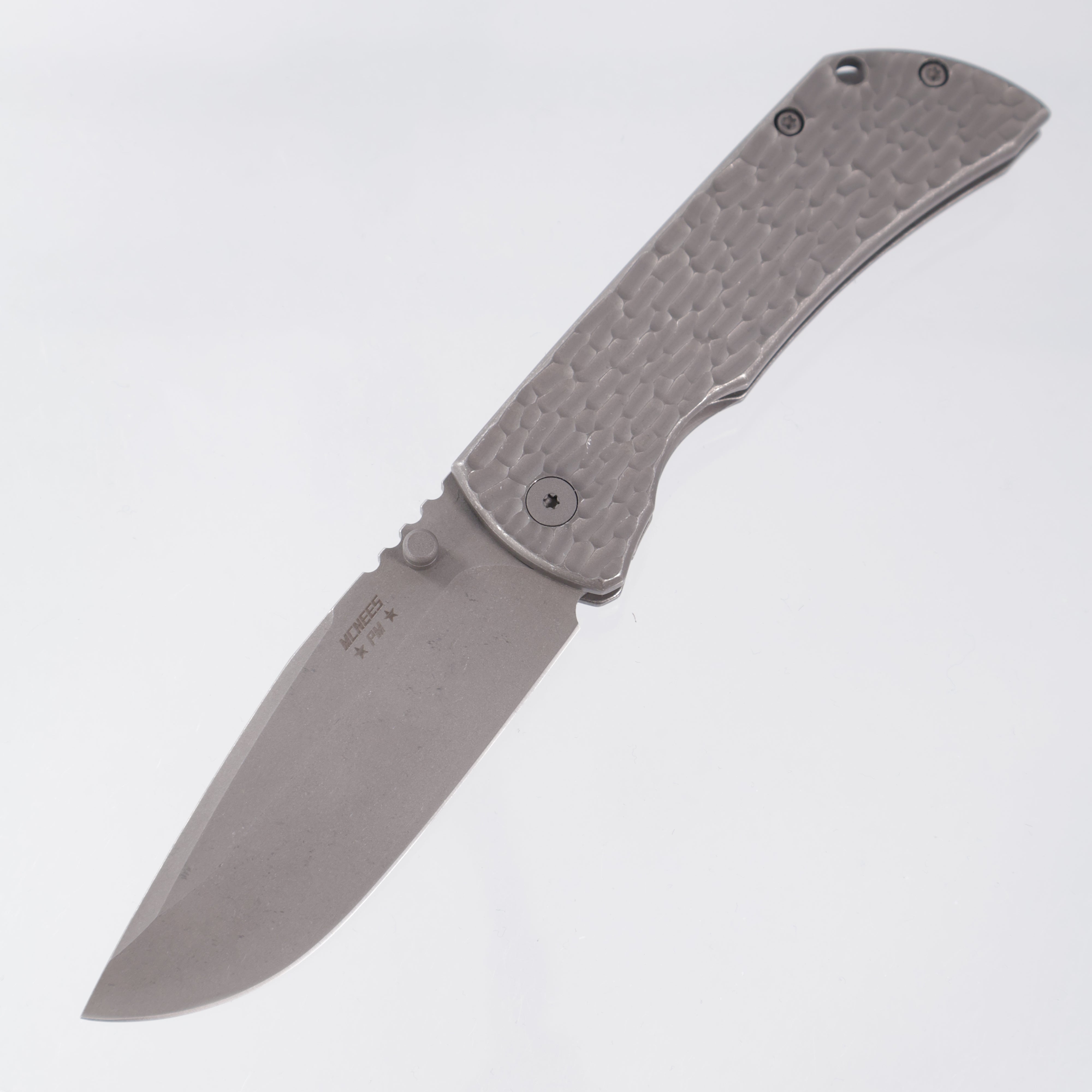 McNees PM Mac 2 3.5" Drop Point - Stonewash Jigged Titanium - Atomic Stonewash Magnacut