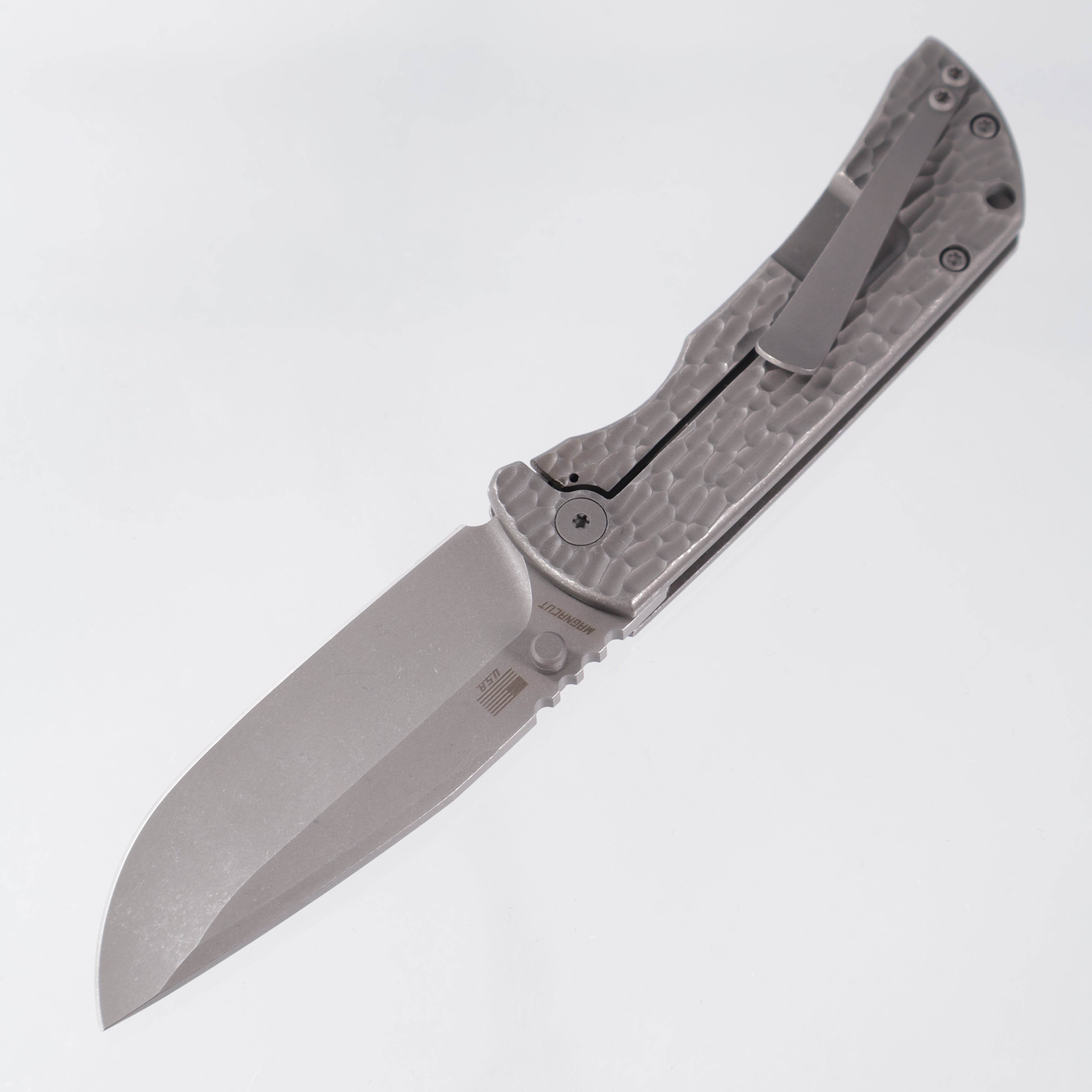 McNees PM Mac 2 3.5" Drop Point - Stonewash Jigged Titanium - Atomic Stonewash Magnacut