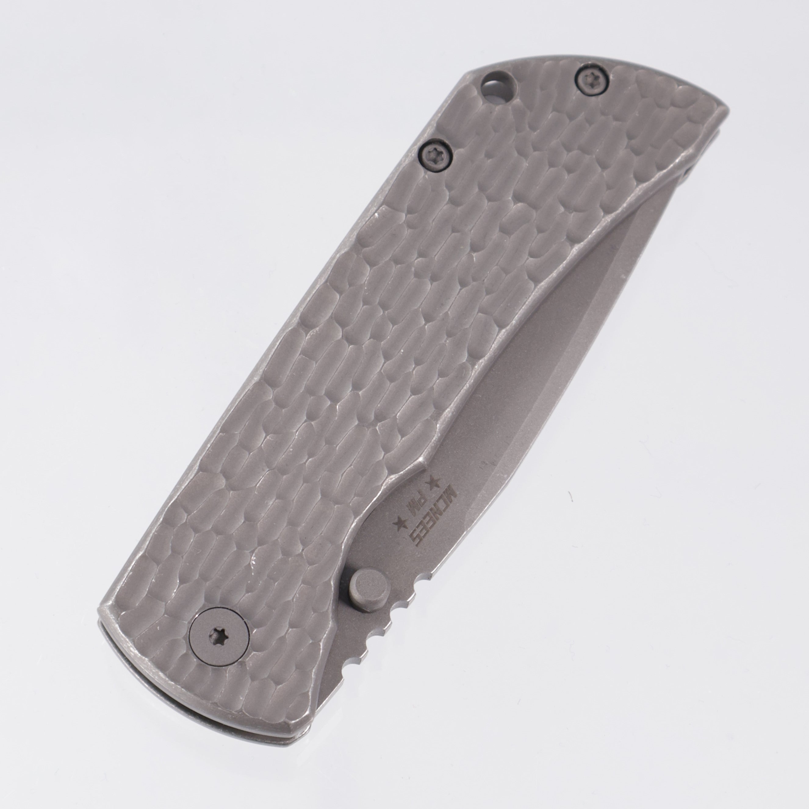 McNees PM Mac 2 3.5" Drop Point - Stonewash Jigged Titanium - Atomic Stonewash Magnacut
