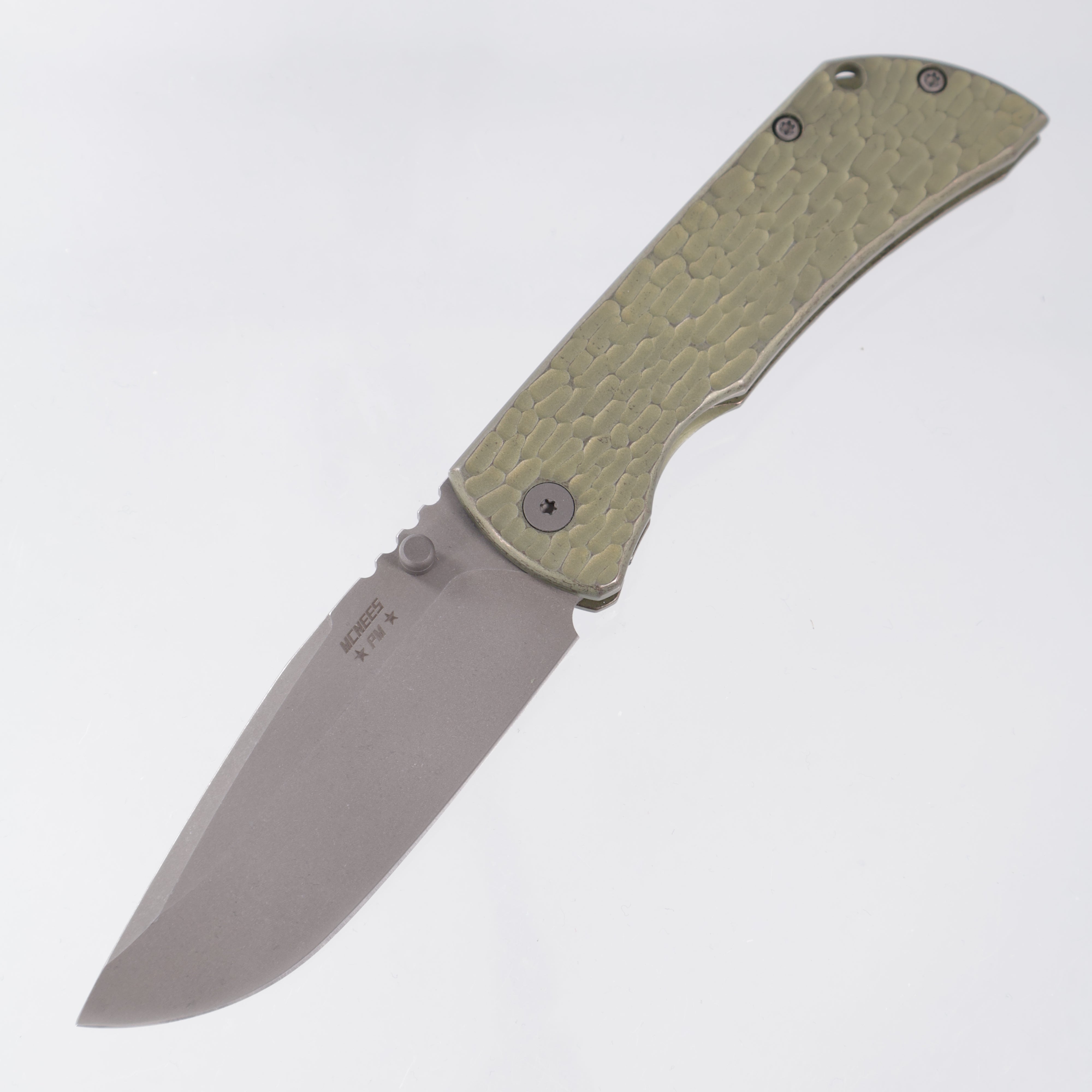McNees PM Mac 2 3.5" Drop Point - Green/Bronze Jigged Titanium - Atomic Stonewash Magnacut