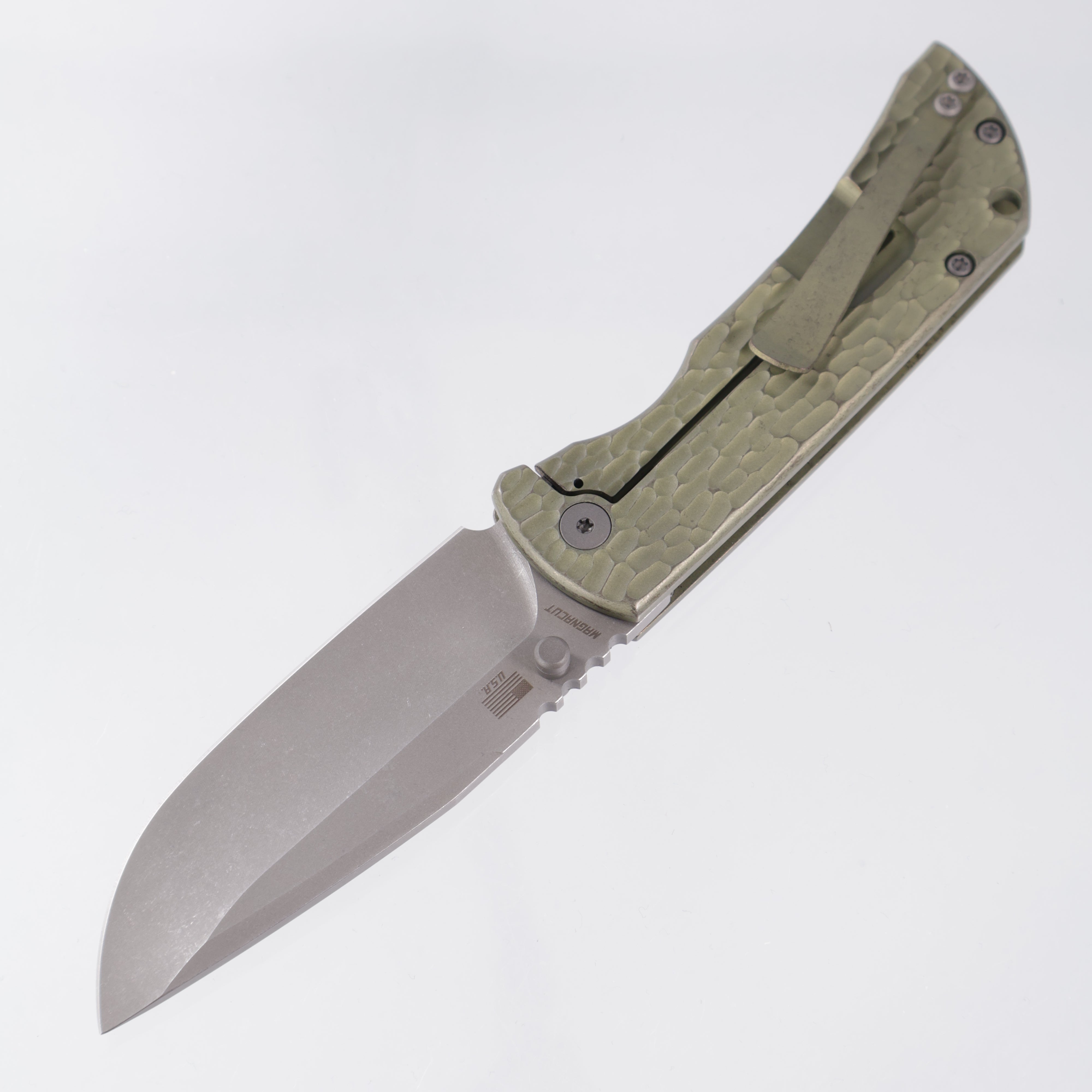 McNees PM Mac 2 3.5" Drop Point - Green/Bronze Jigged Titanium - Atomic Stonewash Magnacut