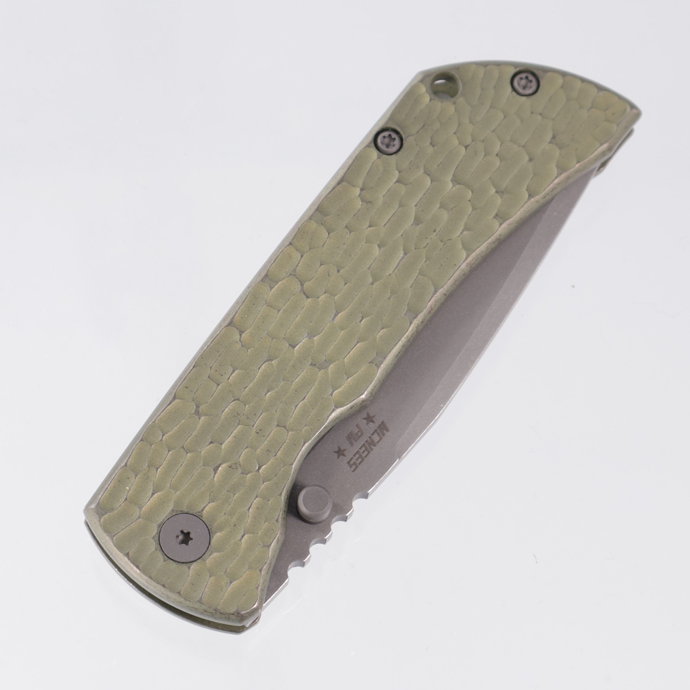 McNees PM Mac 2 3.5" Drop Point - Green/Bronze Jigged Titanium - Atomic Stonewash Magnacut