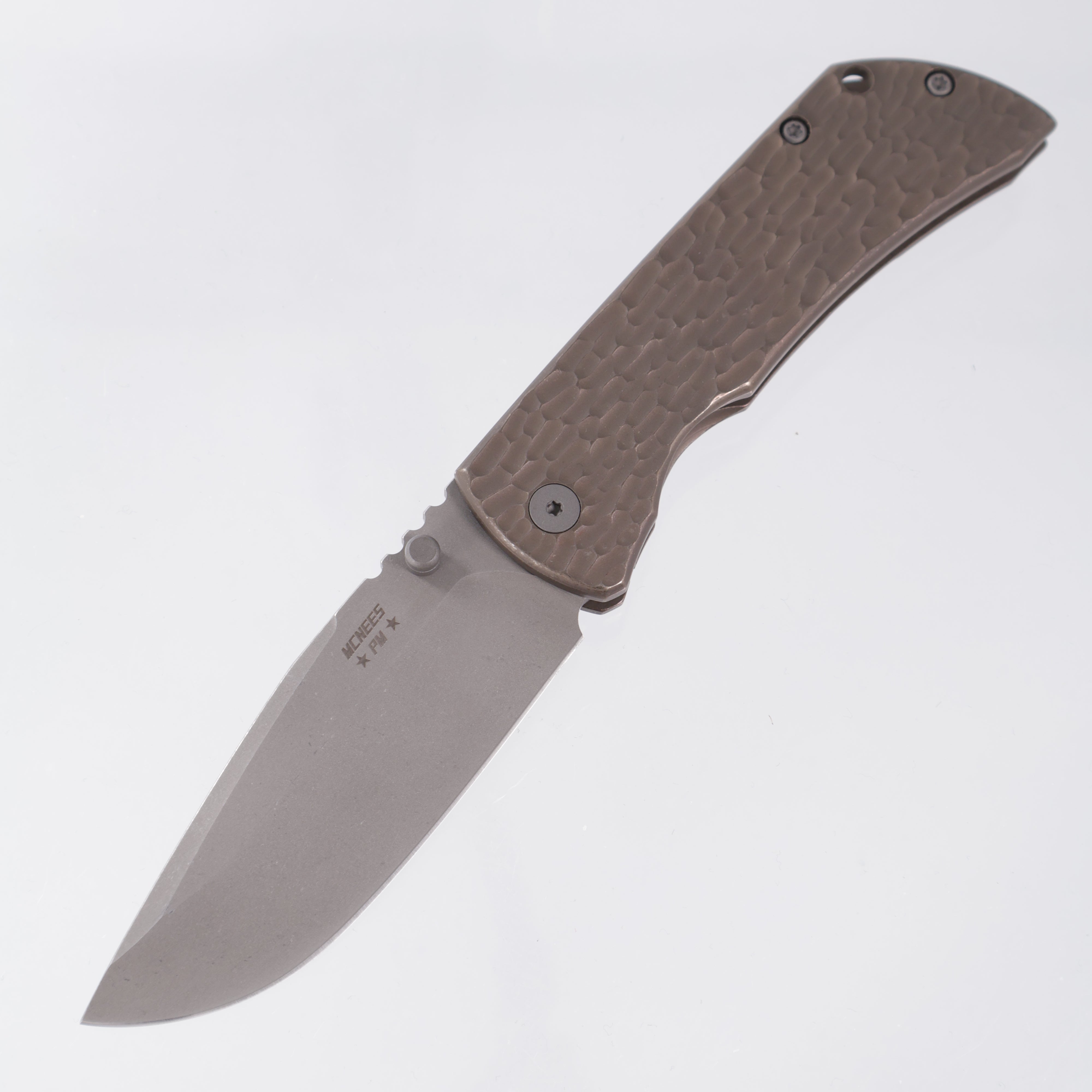 McNees PM Mac 2 3.5" Drop Point - Bronze Jigged Titanium - Atomic Stonewash Magnacut