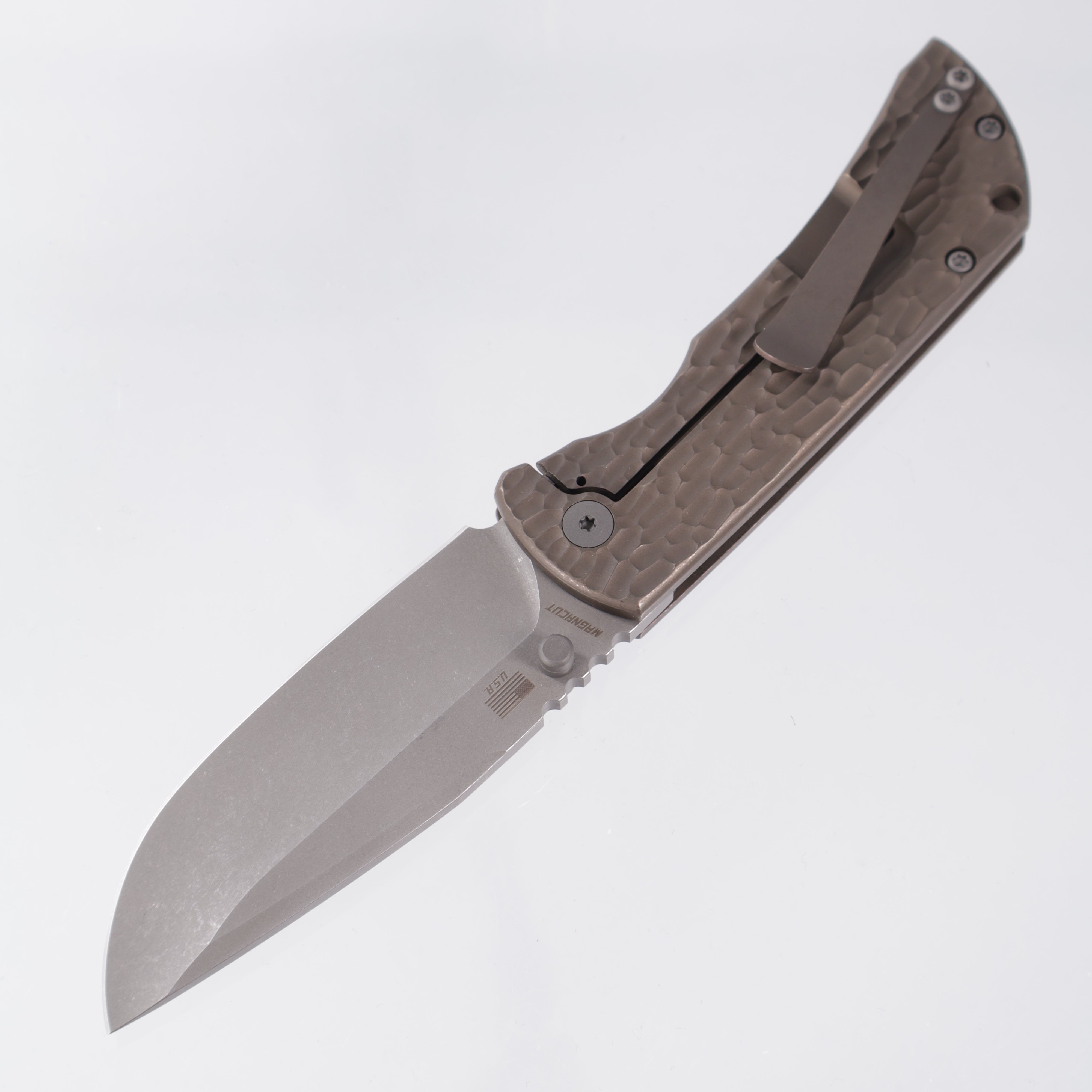 McNees PM Mac 2 3.5" Drop Point - Bronze Jigged Titanium - Atomic Stonewash Magnacut