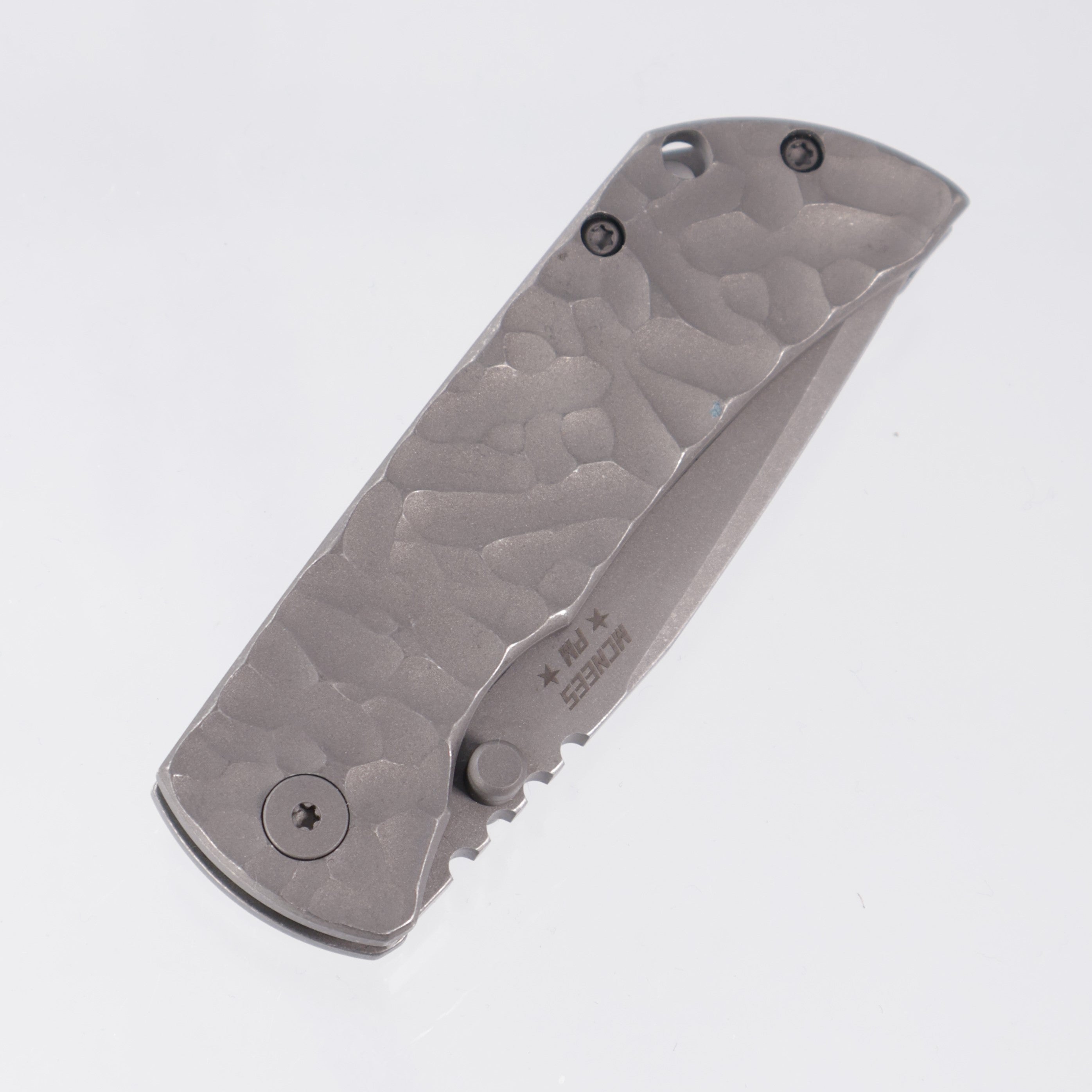 McNees PM Mac 2 3.0" Drop Point - Stonewash Rocked Titanium - Atomic Stonewash Magnacut