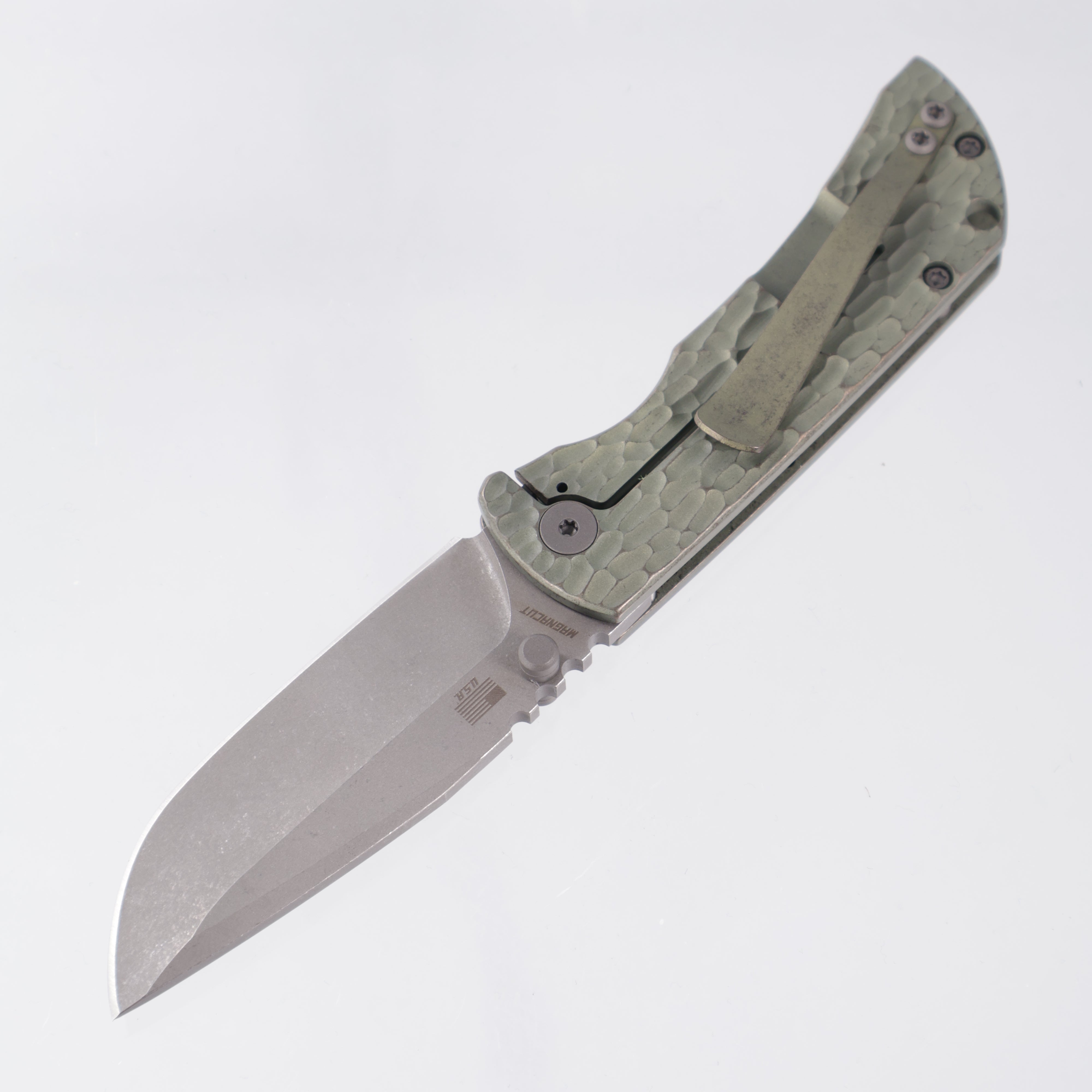 McNees PM Mac 2 3.0" Drop Point - Green/Bronze Jigged Titanium - Atomic Stonewash Magnacut