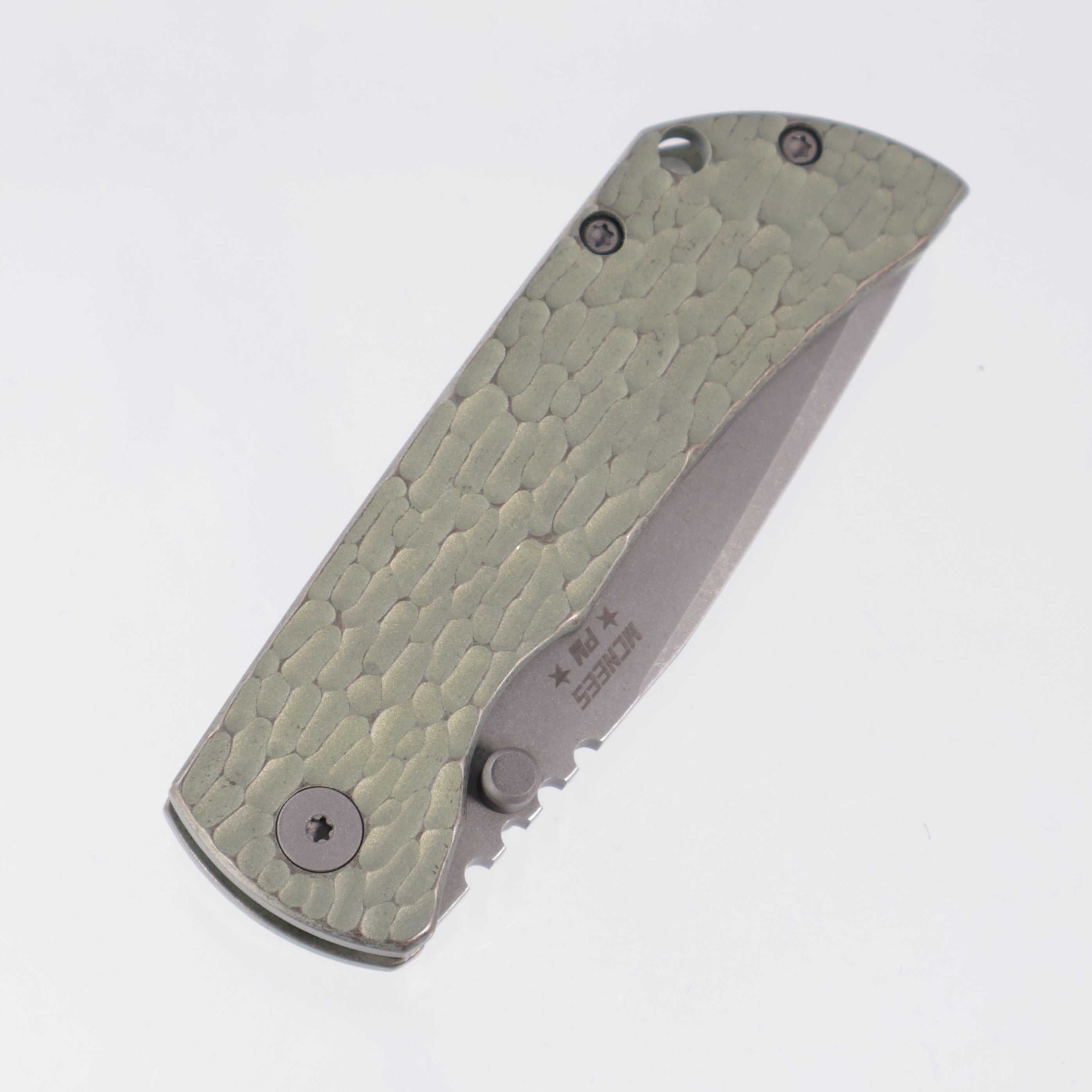 McNees PM Mac 2 3.0" Drop Point - Green/Bronze Jigged Titanium - Atomic Stonewash Magnacut