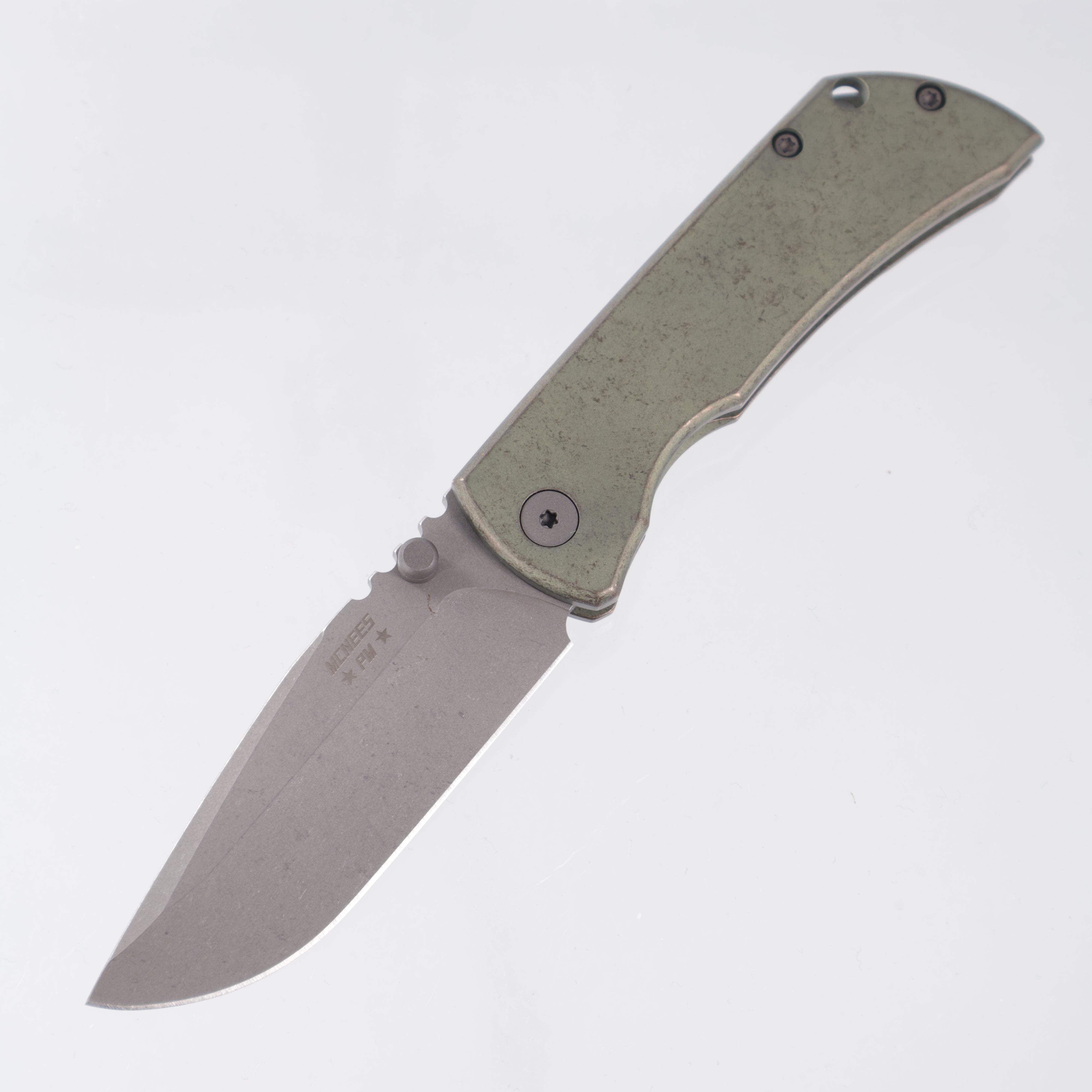 McNees PM Mac 2 3.0" Drop Point - Green/Bronze Titanium - Atomic Stonewash Magnacut