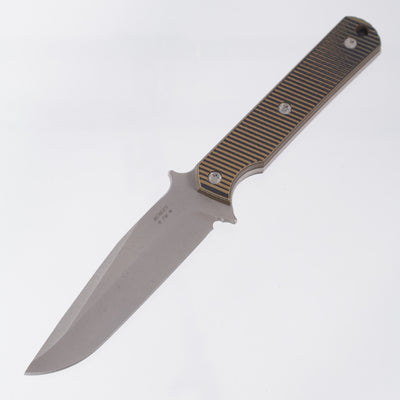 McNees Stalker Fixed Blade - Tan/Black G10 - Atomic Stonewash S90V