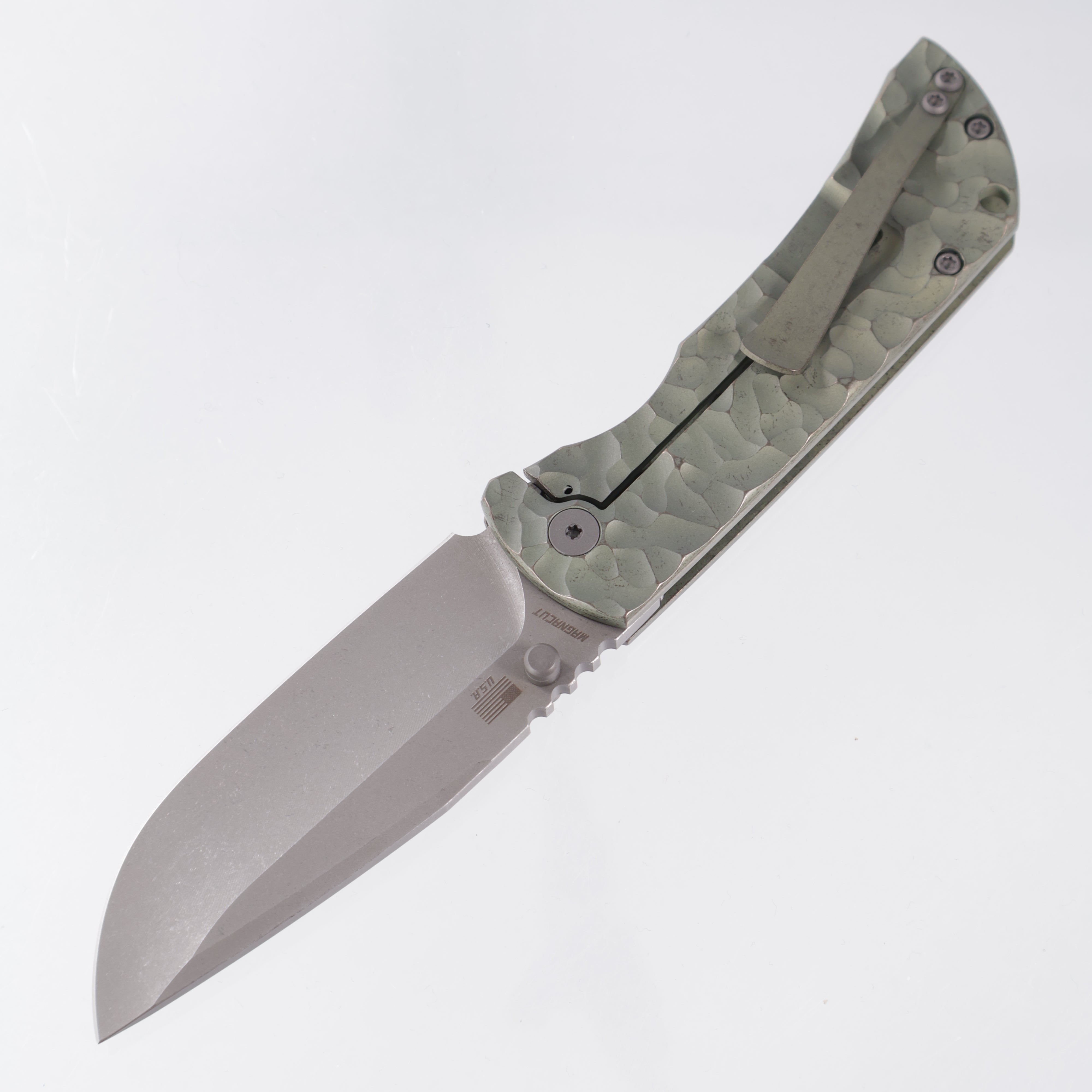 McNees PM Mac 2 3.5" Drop Point - Green/Bronze Rocked Titanium - Atomic Stonewash Magnacut