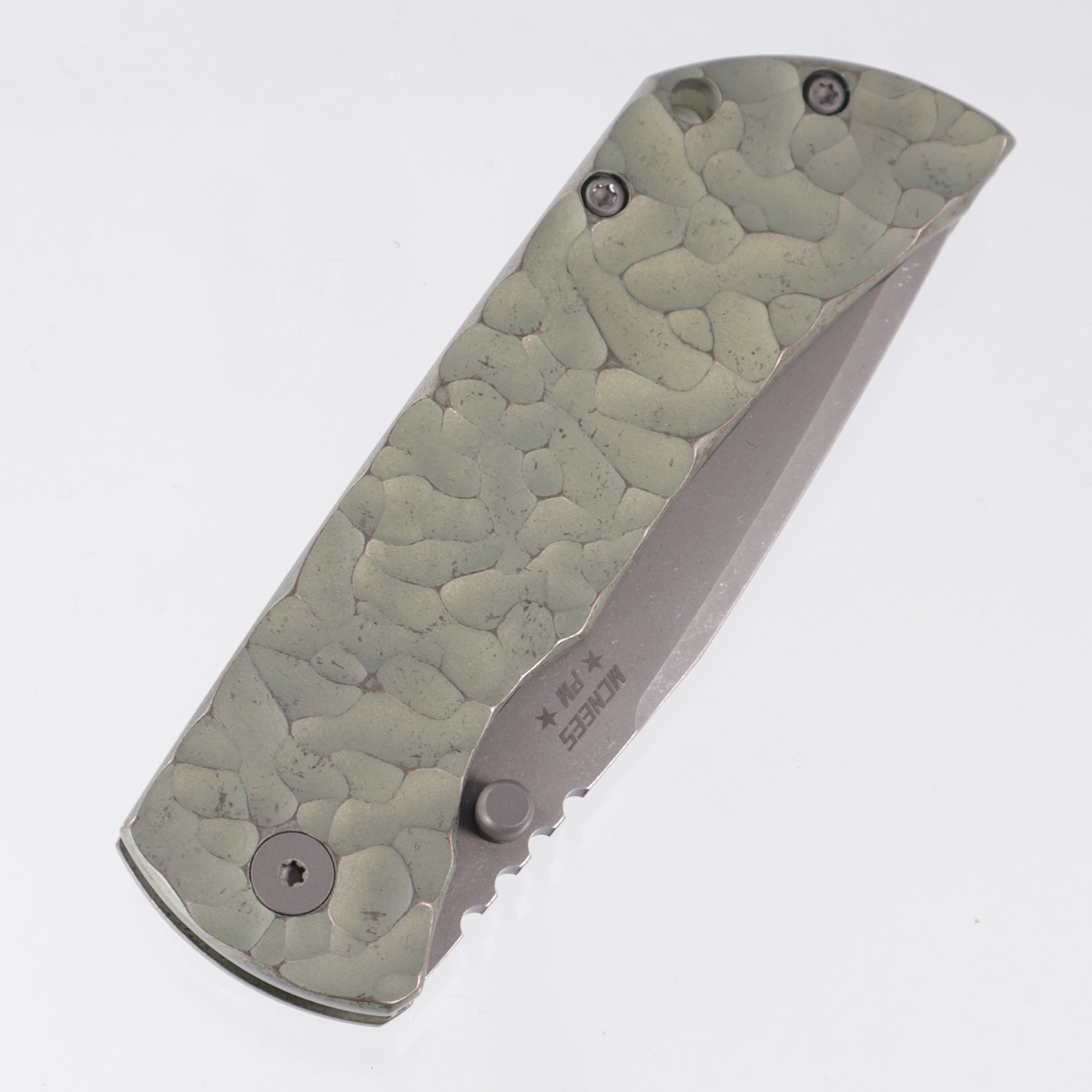 McNees PM Mac 2 3.5" Drop Point - Green/Bronze Rocked Titanium - Atomic Stonewash Magnacut