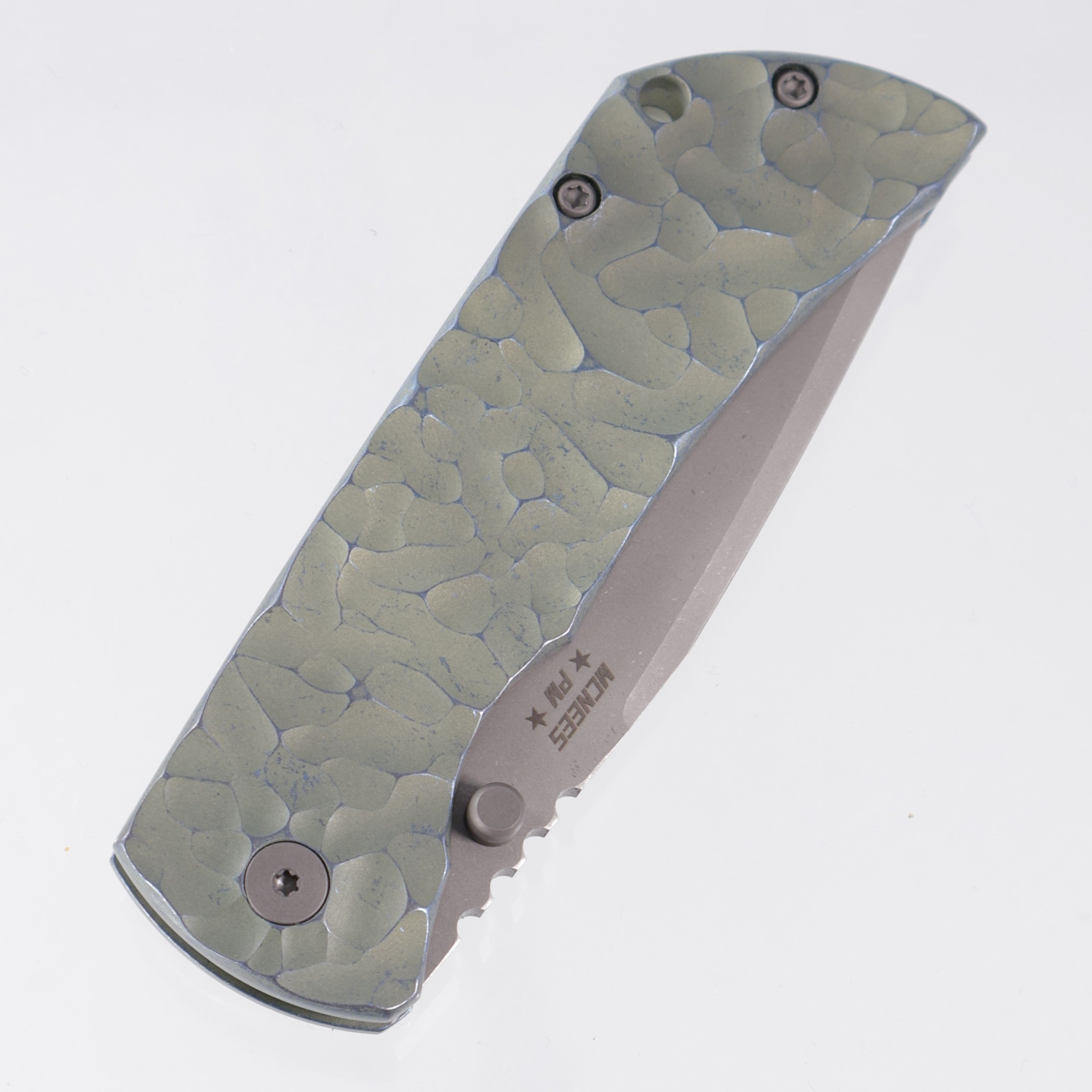 McNees PM Mac 2 3.5" Drop Point - Green/Blue Rocked Titanium - Atomic Stonewash Magnacut