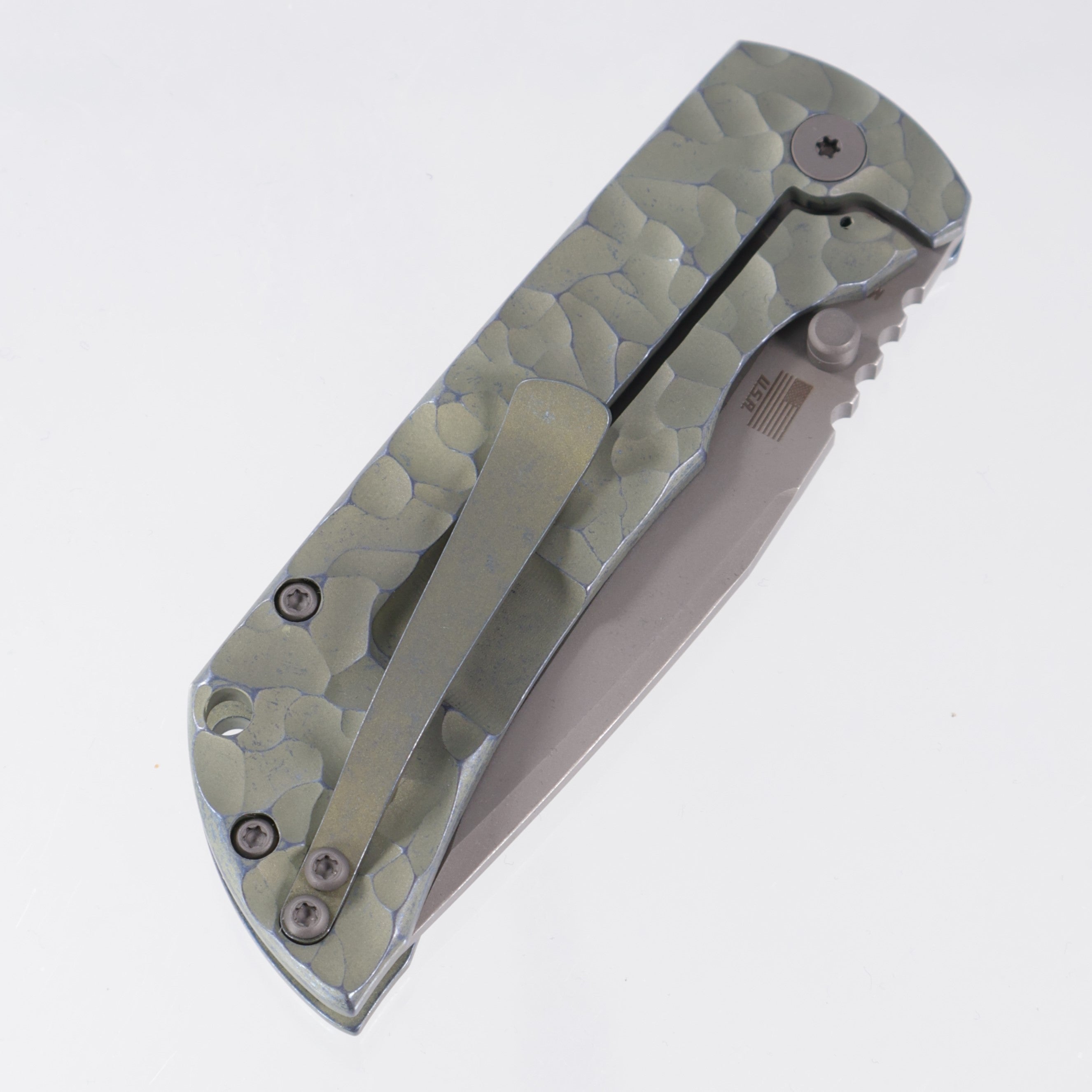 McNees PM Mac 2 3.5" Drop Point - Green/Blue Rocked Titanium - Atomic Stonewash Magnacut