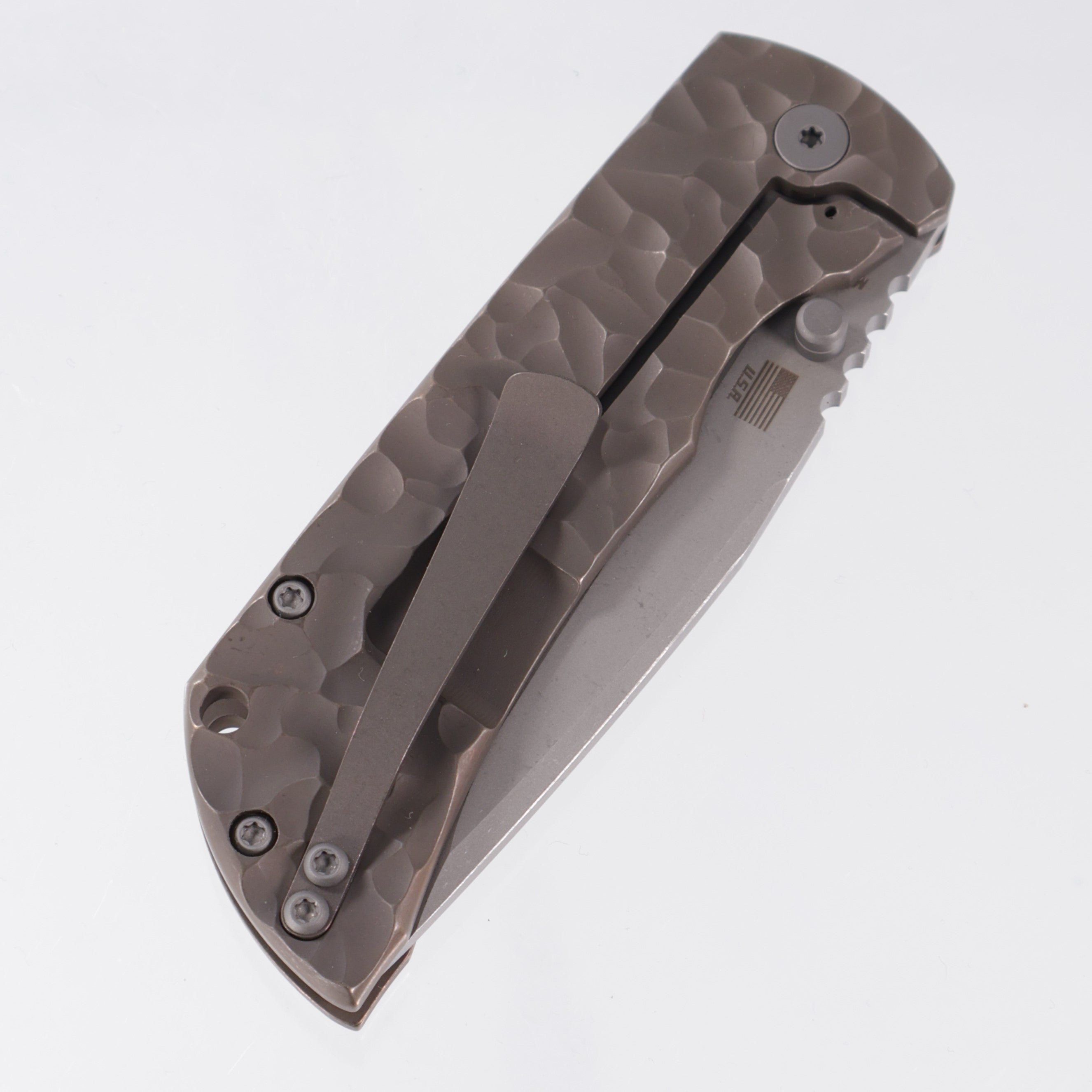 McNees PM Mac 2 3.5" Drop Point - Bronze Rocked Titanium - Atomic Stonewash Magnacut