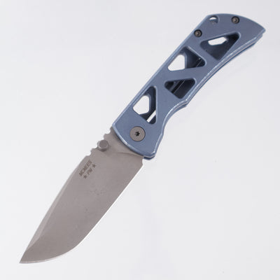 McNees PM Mac 2 3.0" Drop Point - Blue Skeletonized Titanium - Atomic Stonewash Magnacut