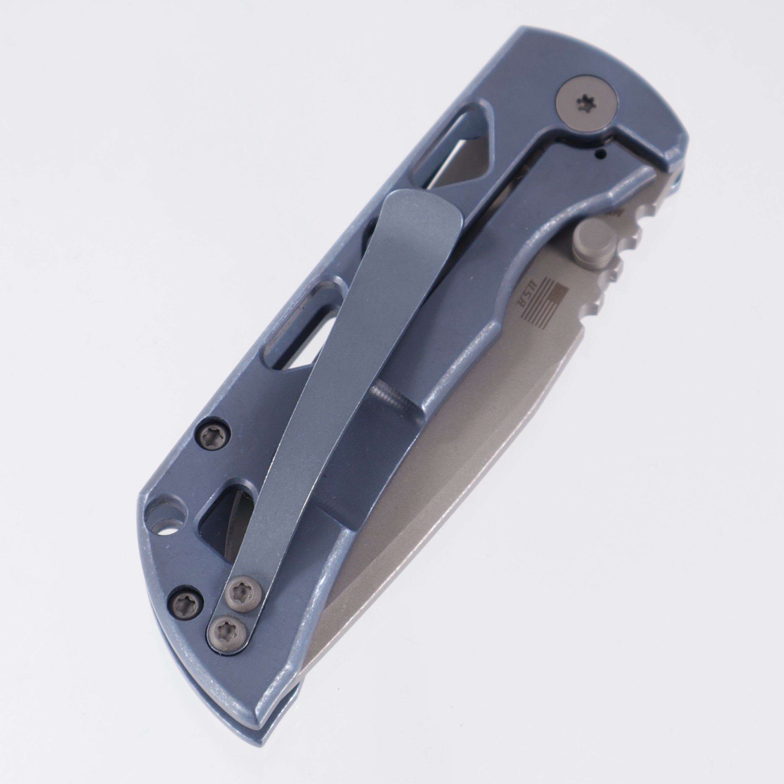 McNees PM Mac 2 3.0" Drop Point - Blue Skeletonized Titanium - Atomic Stonewash Magnacut