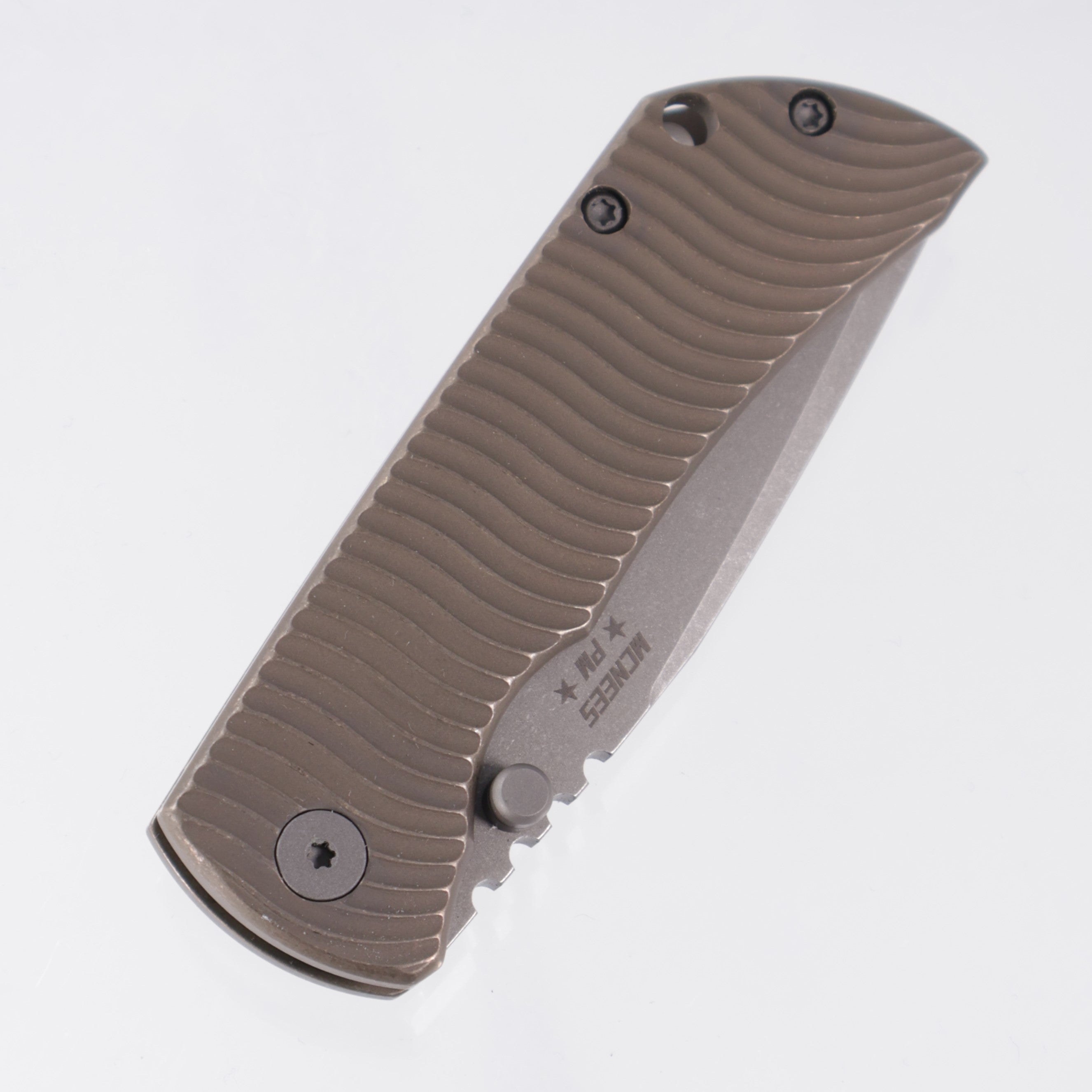 McNees PM Mac 2 3.0" Drop Point - Bronze Swerve Milled Titanium - Atomic Stonewash Magnacut
