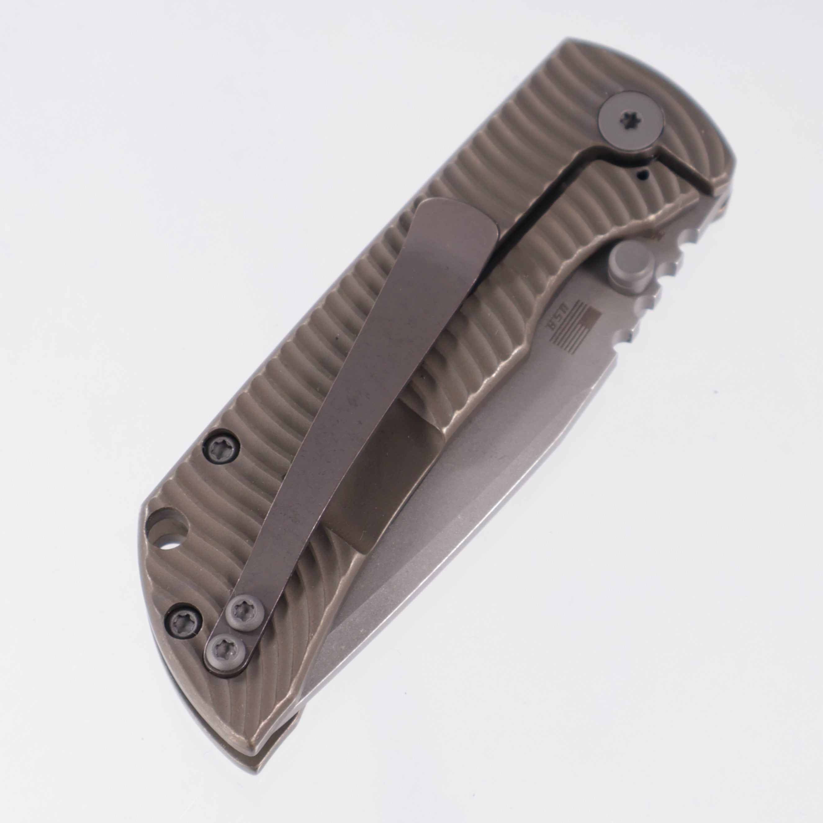 McNees PM Mac 2 3.0" Drop Point - Bronze Swerve Milled Titanium - Atomic Stonewash Magnacut